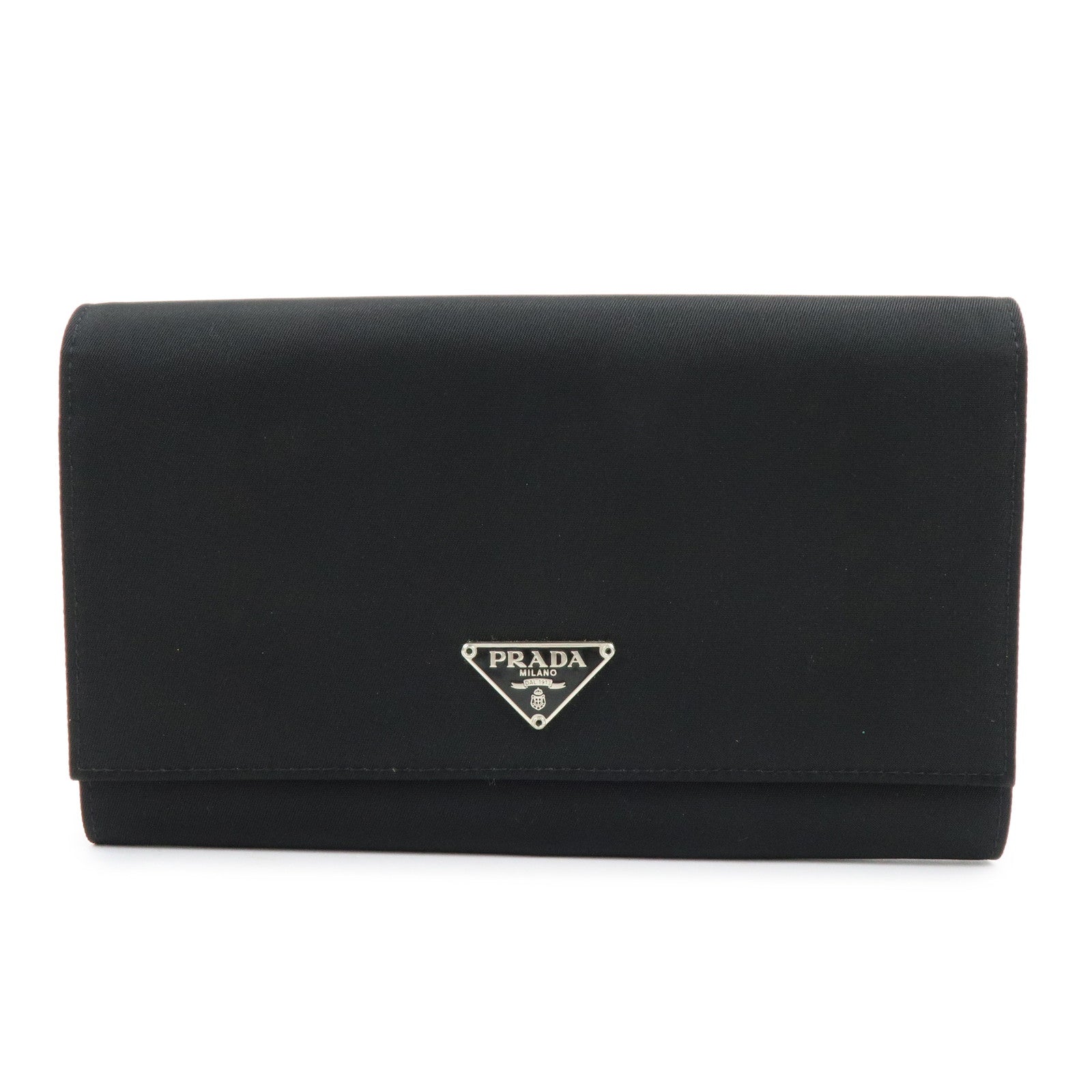 PRADA Triagle Logo Nylon Saffiano Leather Long Wallet Black
