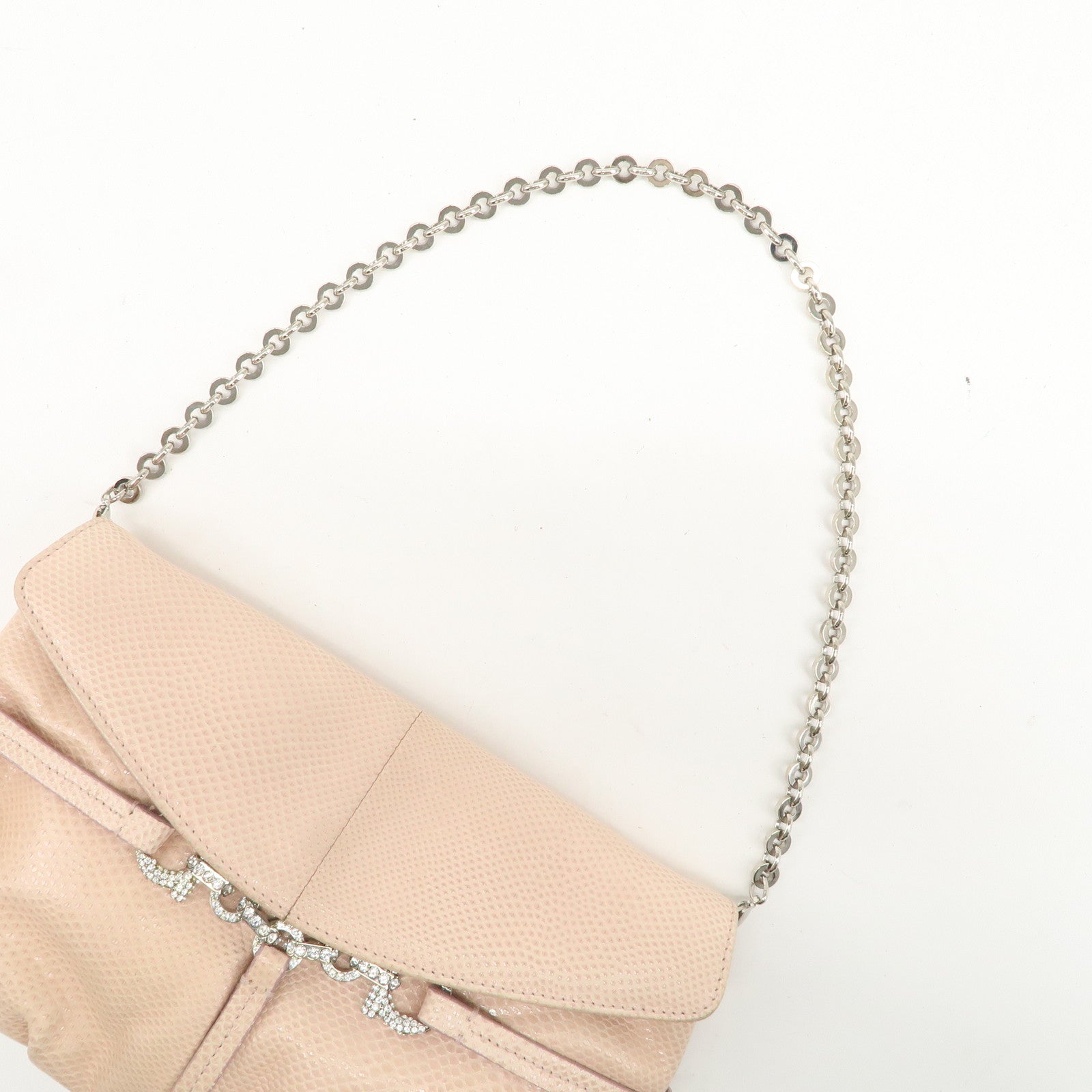 Ferragamo Gancini Leather Chain Hand Bag Shoulder Bag Pink