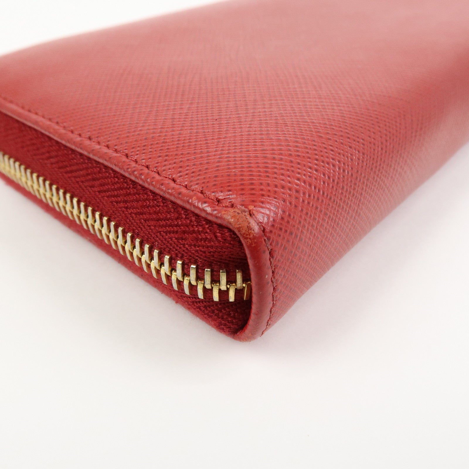 PRADA Logo Saffiano Leather Round Zippy Long Wallet Red 1ML506