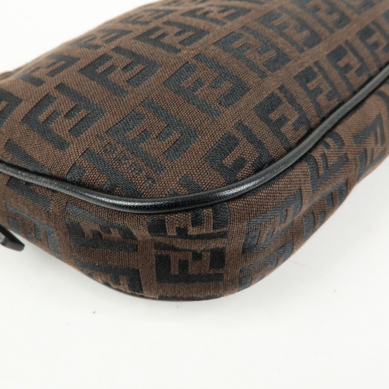 FENDI Zucchino Canvas Leather Hand Bag Brown Black 8BR1440