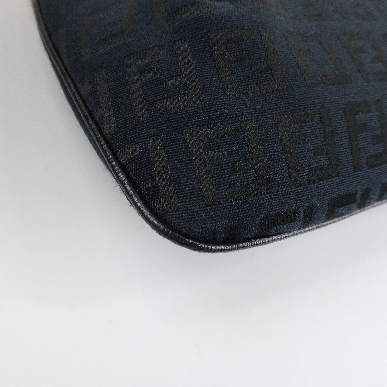 FENDI Zucchino Canvas Leather Chain Hand Bag Black Pink 8BR594 Used