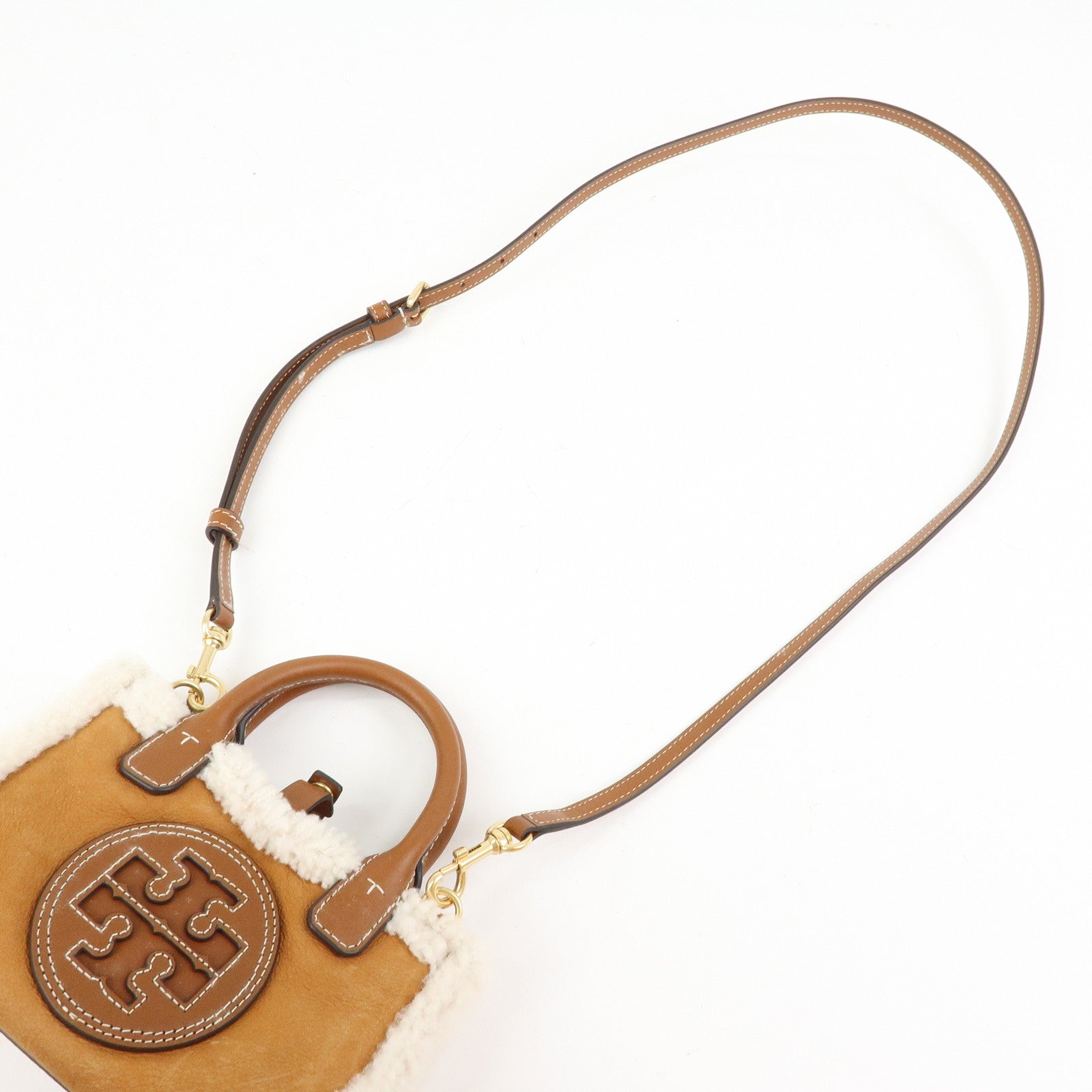 TORY BURCH Double T Ella Mouton Leather 2Way Hand Shoulder Bag