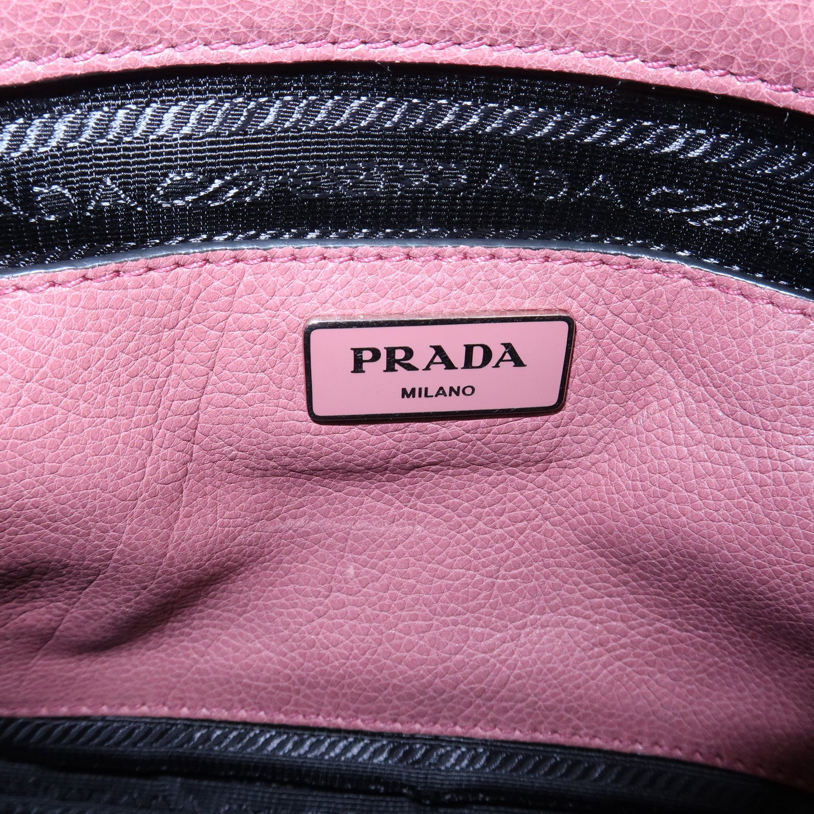 PRADA Triangle Logo Leather 2Way Bag Tote Bag Hand Bag Pink B2625M