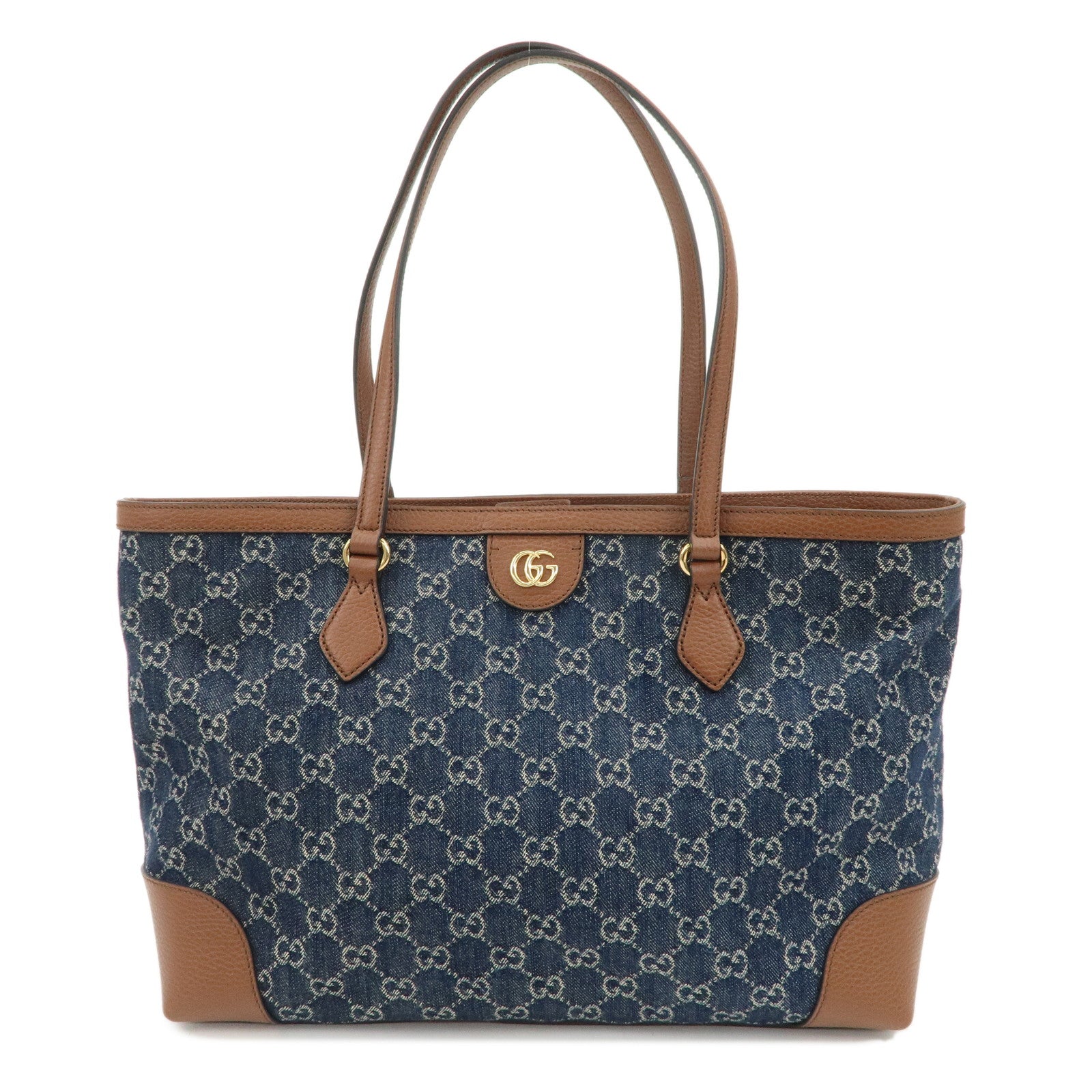 GUCCI Ophidia GG Monogram Denim Leather Medium Tote Bag Blue 631685