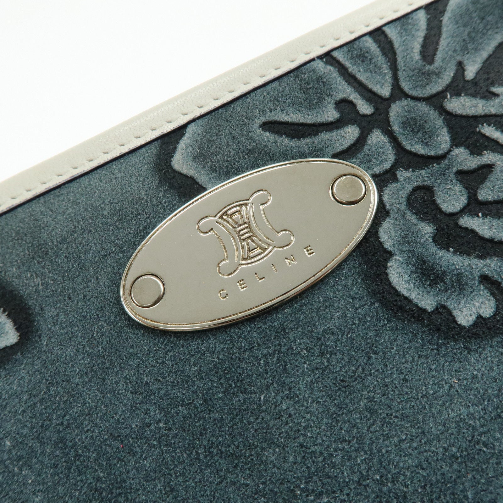 CELINE Hibiscus Motif Suede Leather Tote Bag Gray Ivory