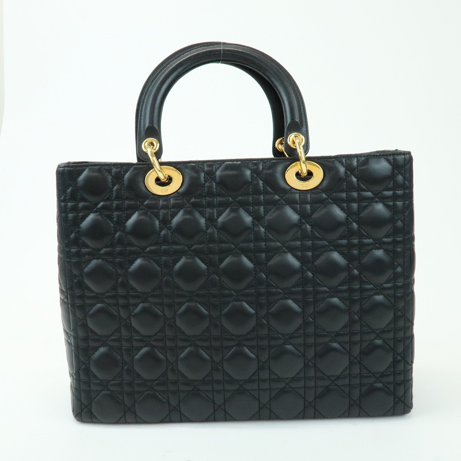 Christian Dior Cannage Lady Dior Leather Large Tote Hand Bag Black