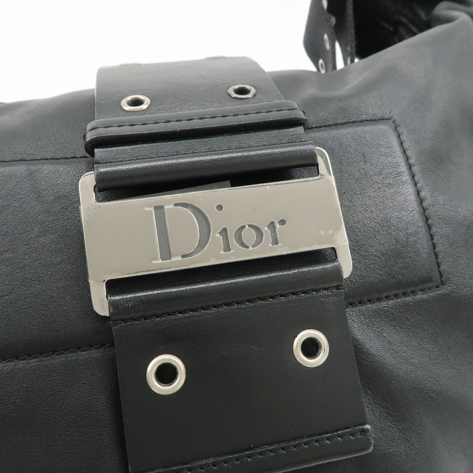 Christian Dior Street Chic Leather Shoulder Bag Black Silver HDW