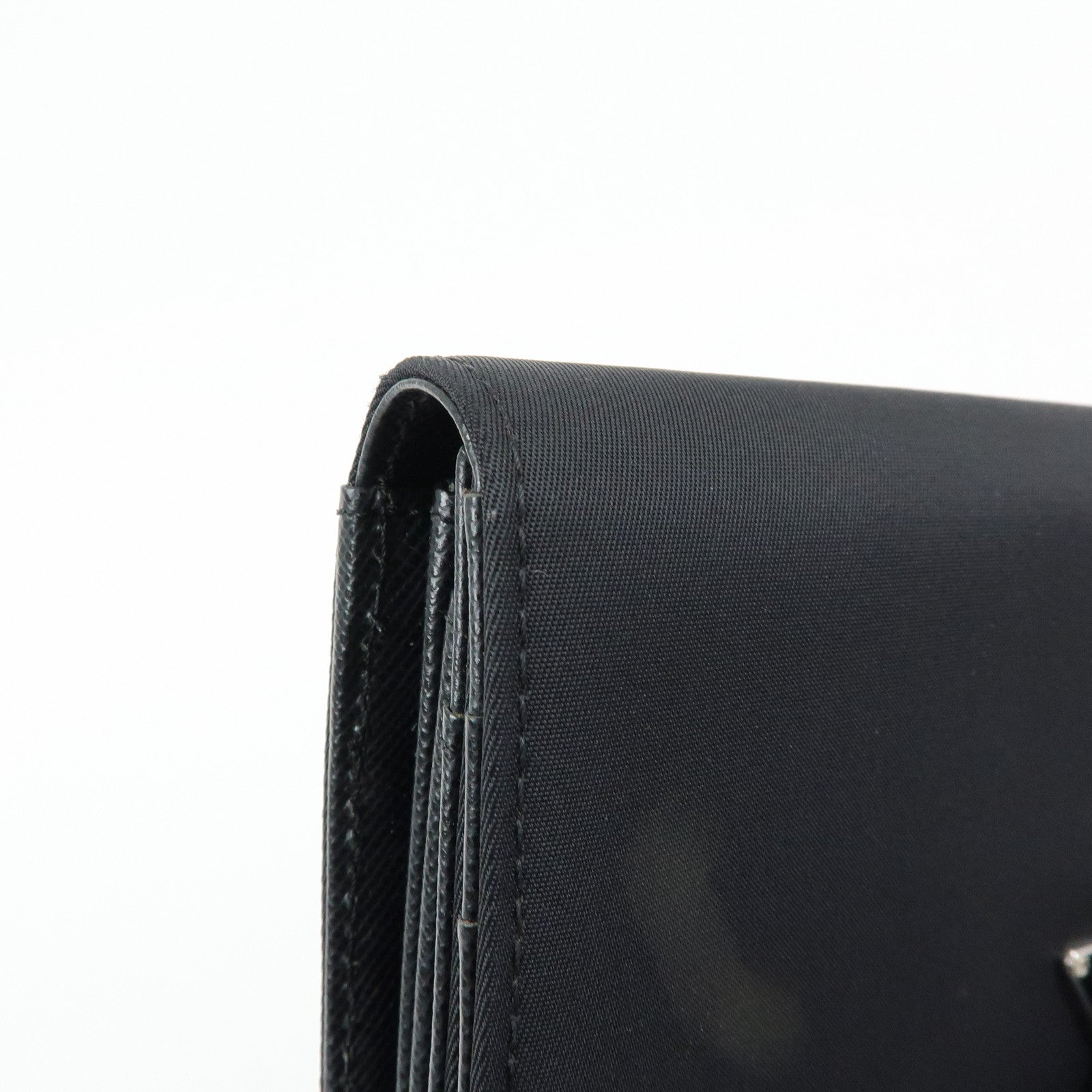 PRADA Triangle Logo Nylon Leather Long Wallet Black M608