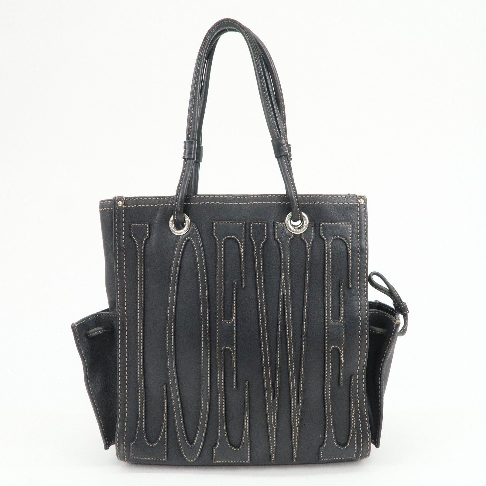 LOEWE Anagram Calf Leather Tote Bag Shoulder Bag Black