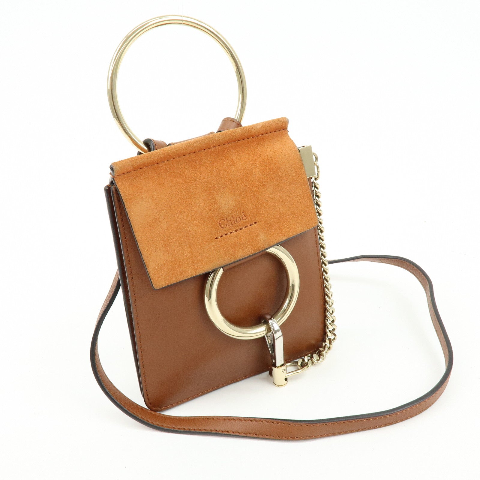 Chloe Faye Leather Suede Shoulder Bag Crossbody Bag Brown