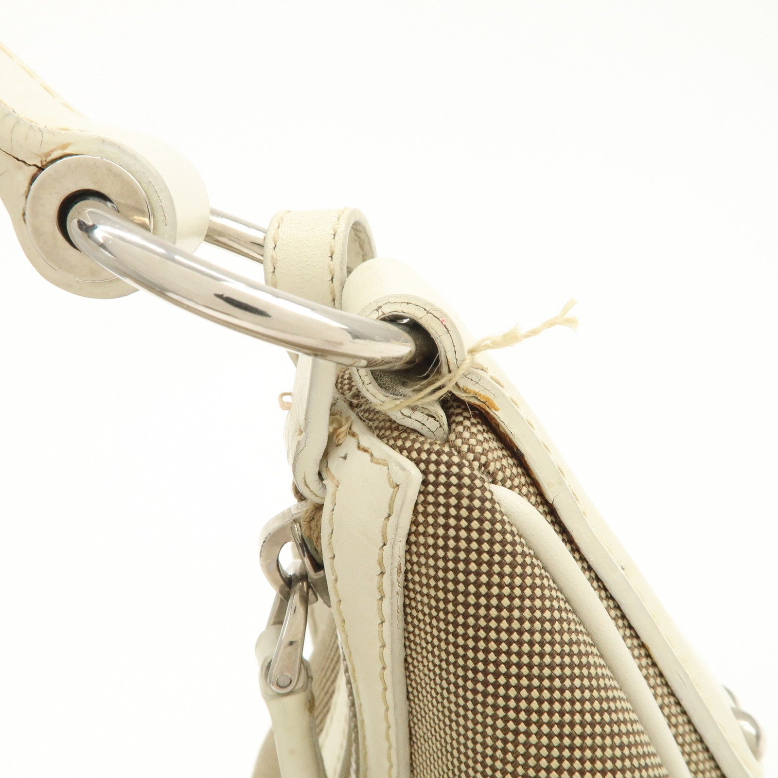 PRADA Logo Jacquard Canvas Leather Shoulder Bag Hand Bag BR3423