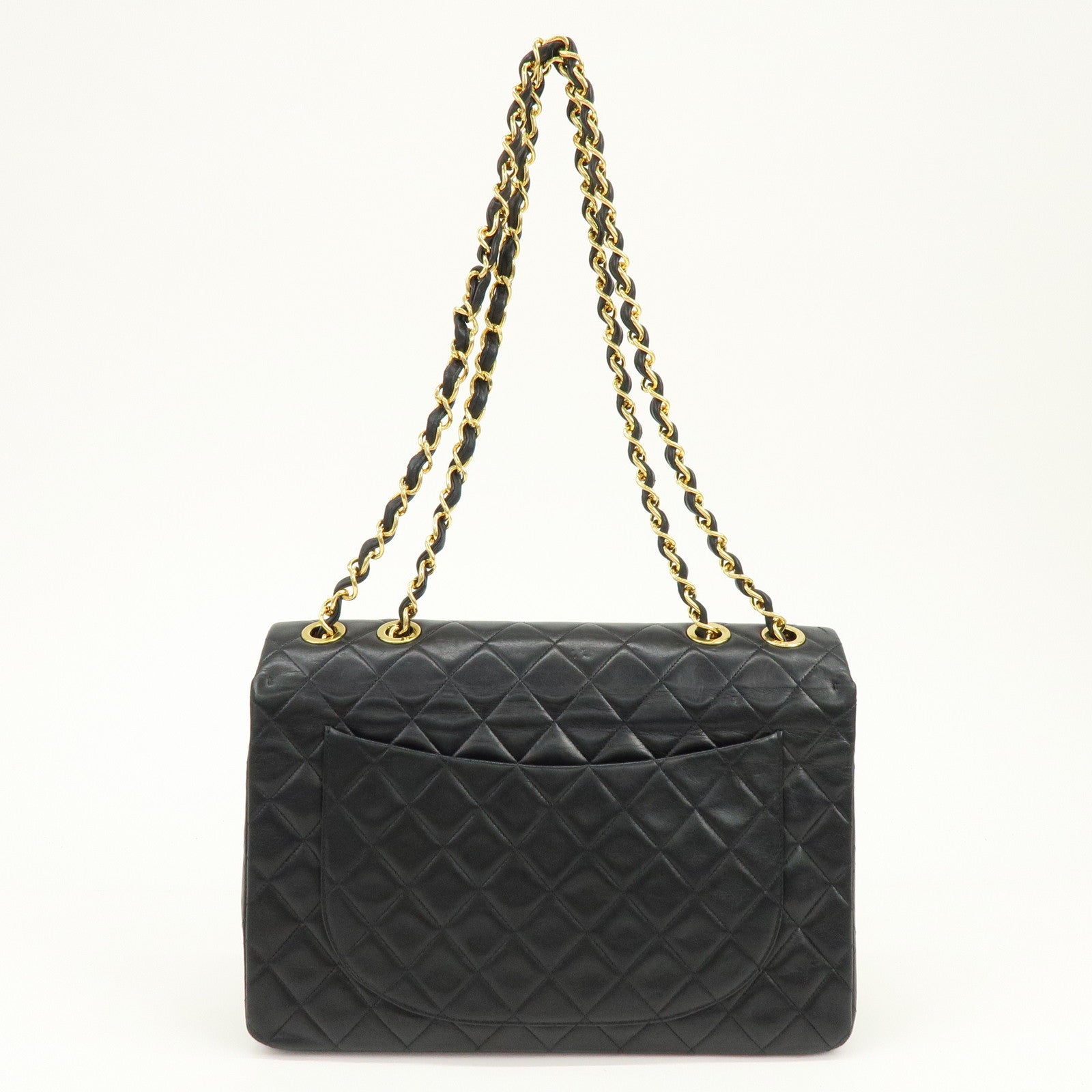 CHANEL Matelasse Lamb Skin Jumbo 34 Shoulder Bag Black A01436