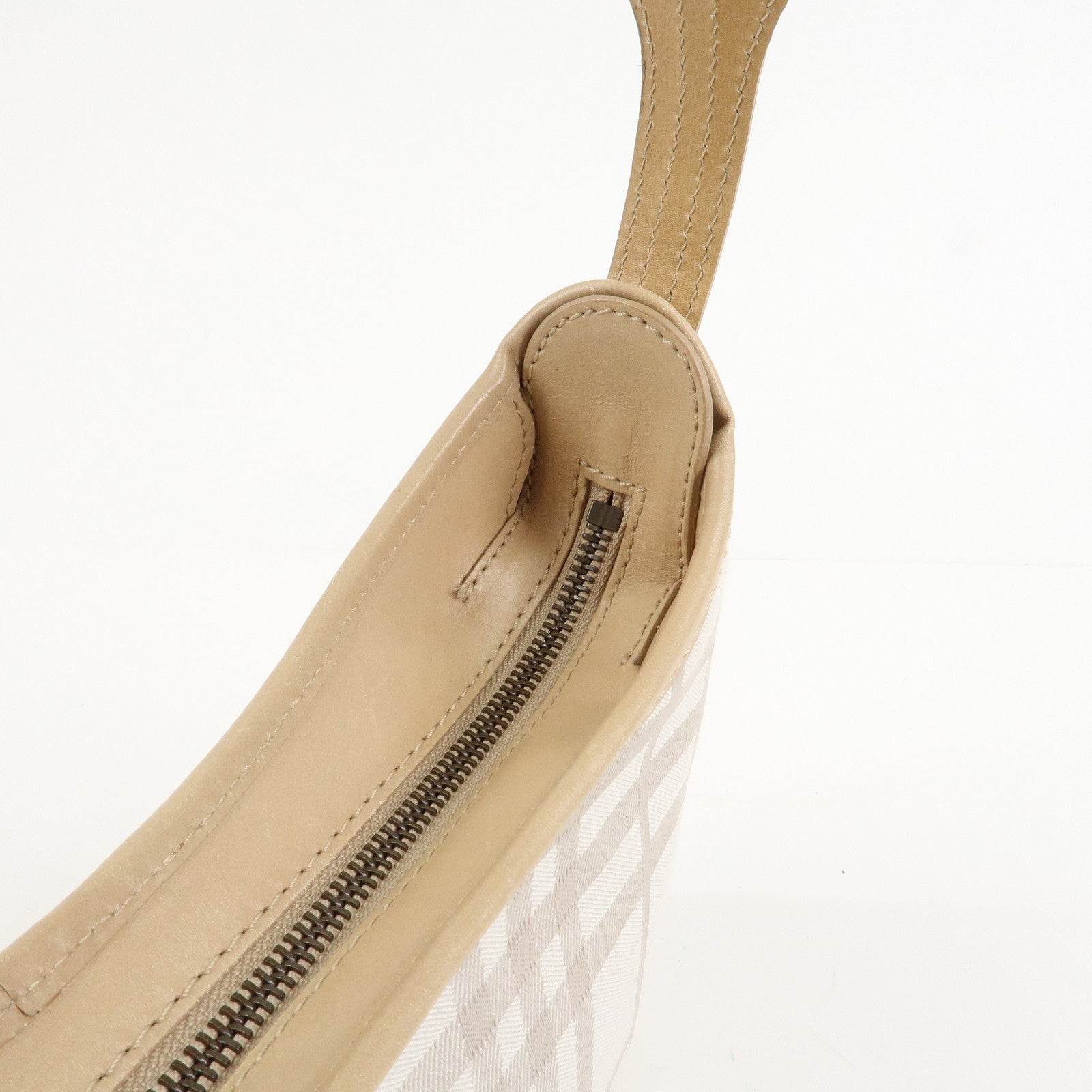 BURBERRY Canvas Leather Shoulder Bag Beige Gray Used