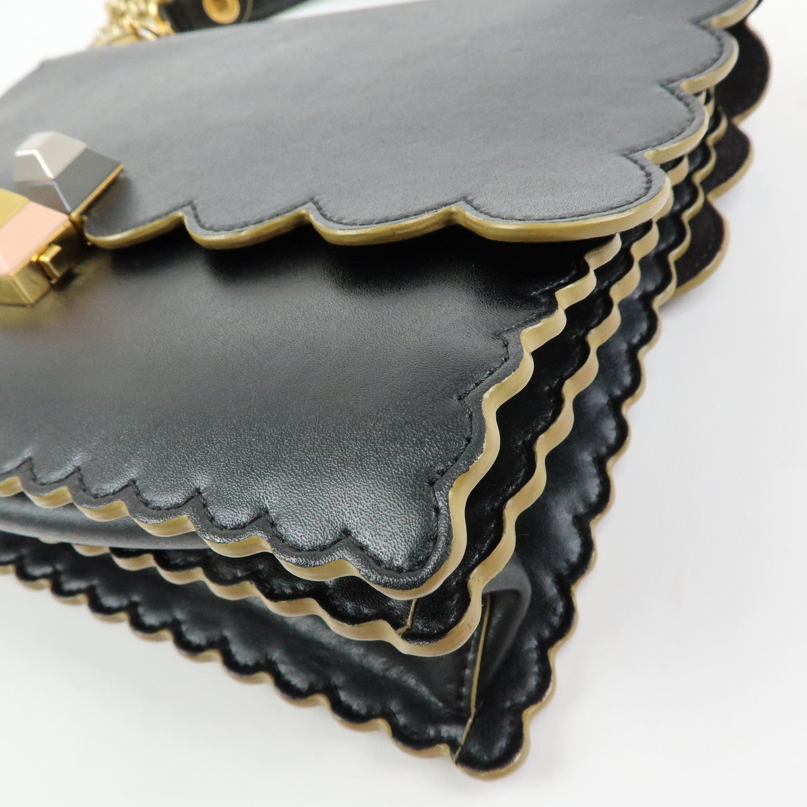FENDI KAN I Leather 2Way Bag Shoulder Bag Hand Bag Black 8BT283