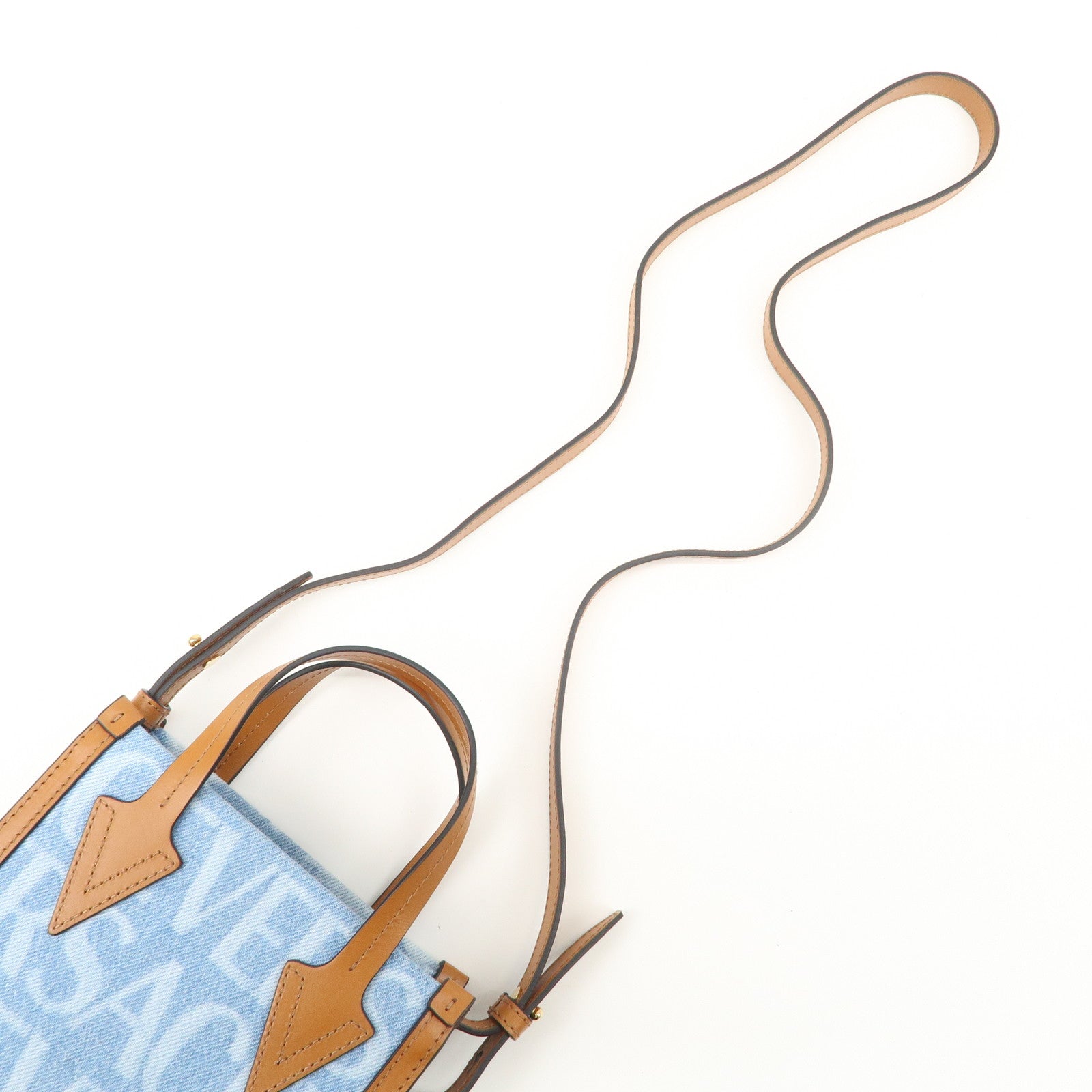GIANNI VERSACE Leather Denim 2Way Hand Bag Shoulder Bag Blue Brown Used