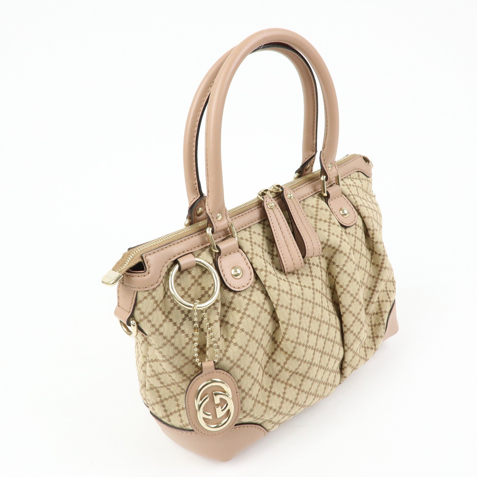 GUCCI Sukey Interlocking G Diamante 2Way Shoulder Bag Beige 247902