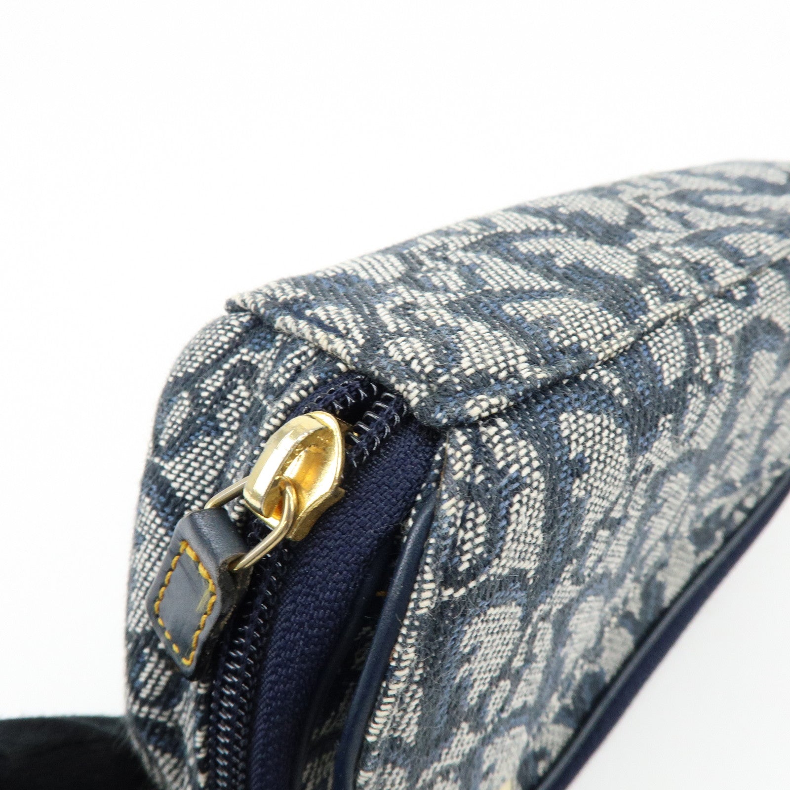 Christian Dior Trotter Jacquard Canvas Leather Cosmetic Pouch Navy