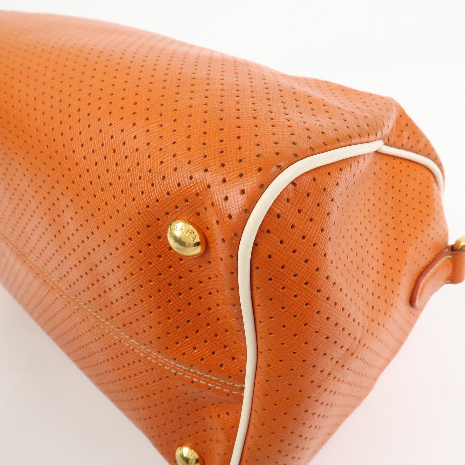 PRADA Saffiano Leather 2Way Bag Hand Bag Shoulder Bag Orange