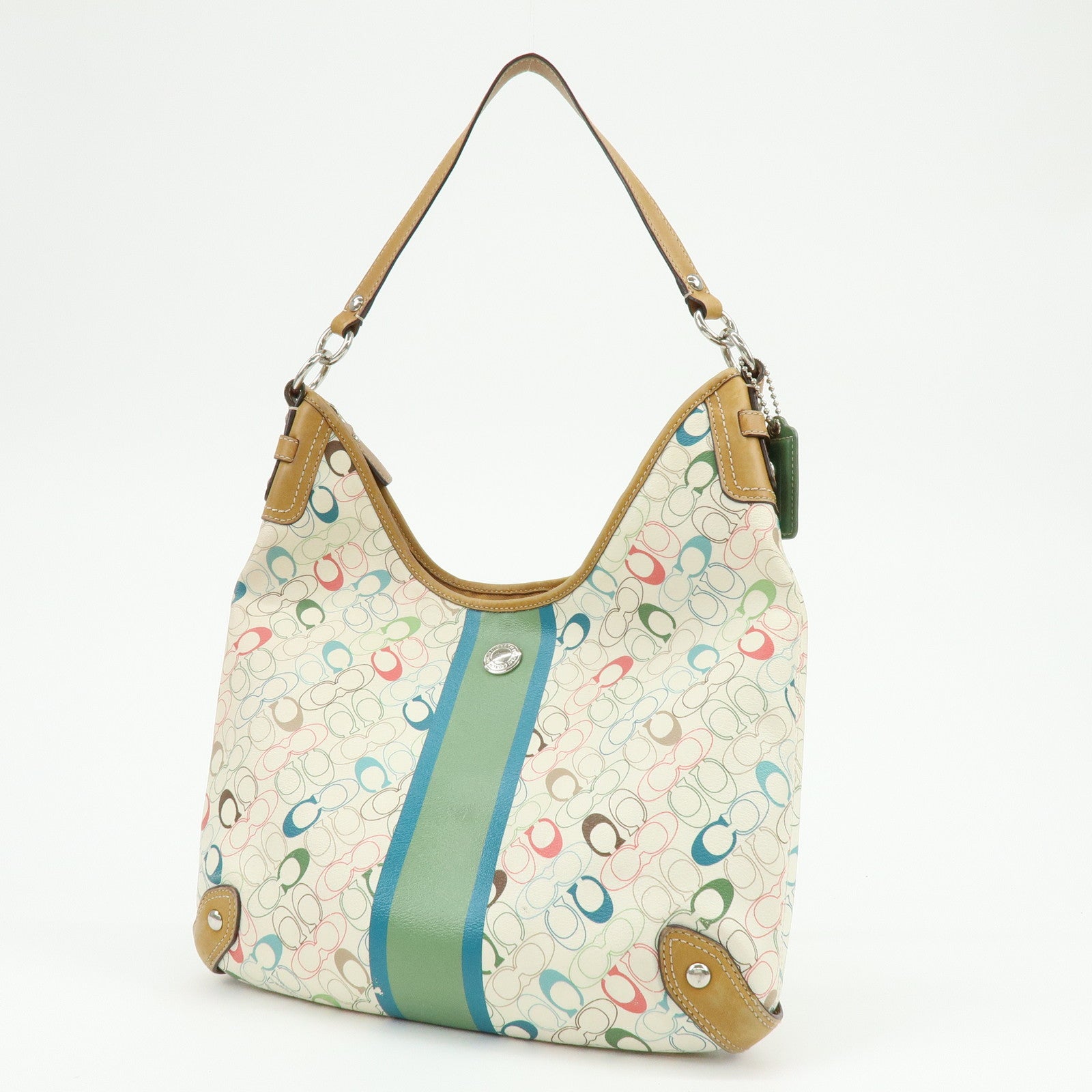 COACH Signature PVC Leather Shoulder Bag Hand Bag White Green