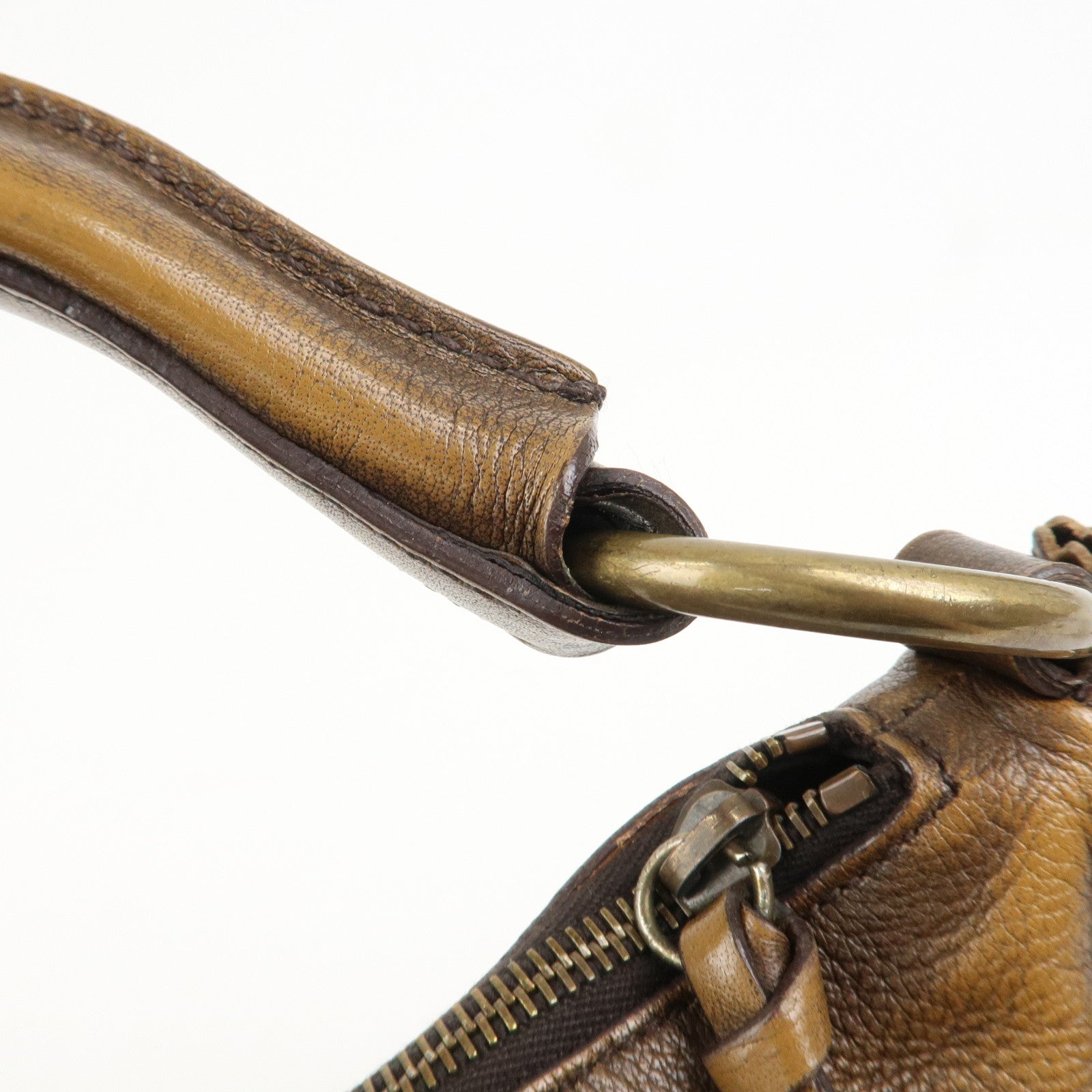 MIU MIU Leather Ribbon Hand Bag Shoulder Bag Dark Brown