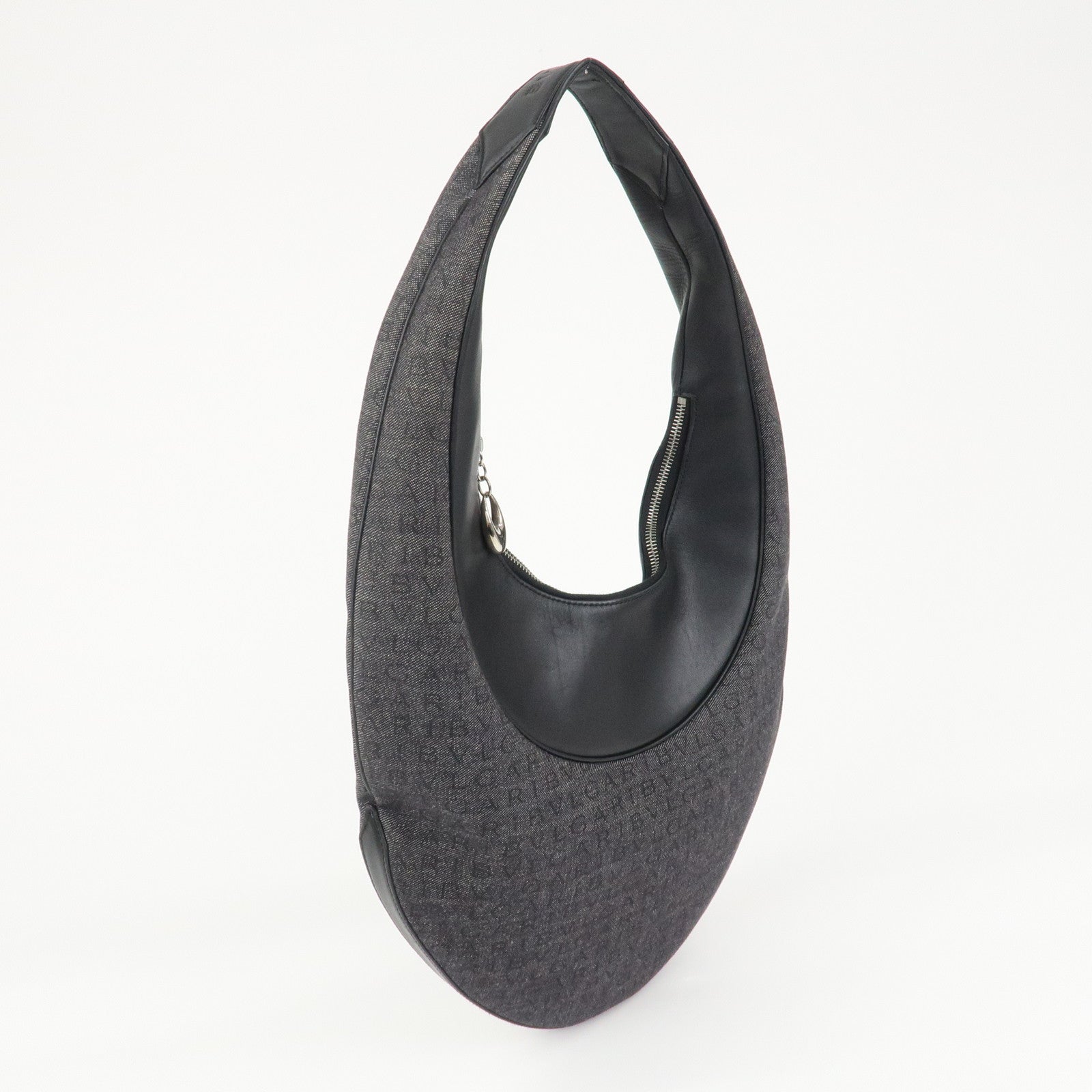 BVLGARI Logo Mania Canvas Leather Ascot Shoulder Bag Black
