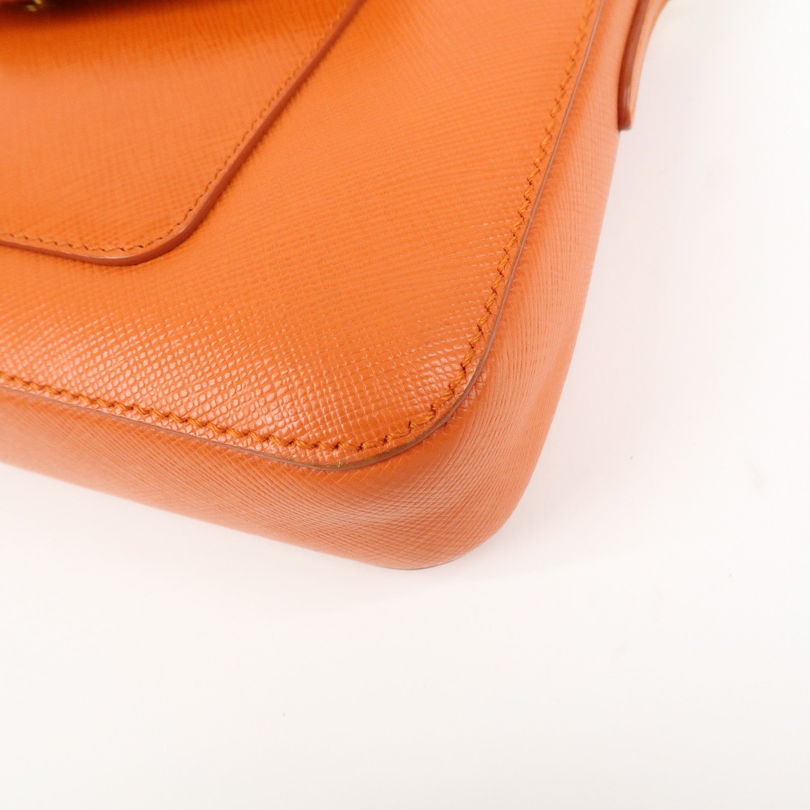 PRADA Logo Leather Shoulder Bag Crossbody Bag Orange BT0834