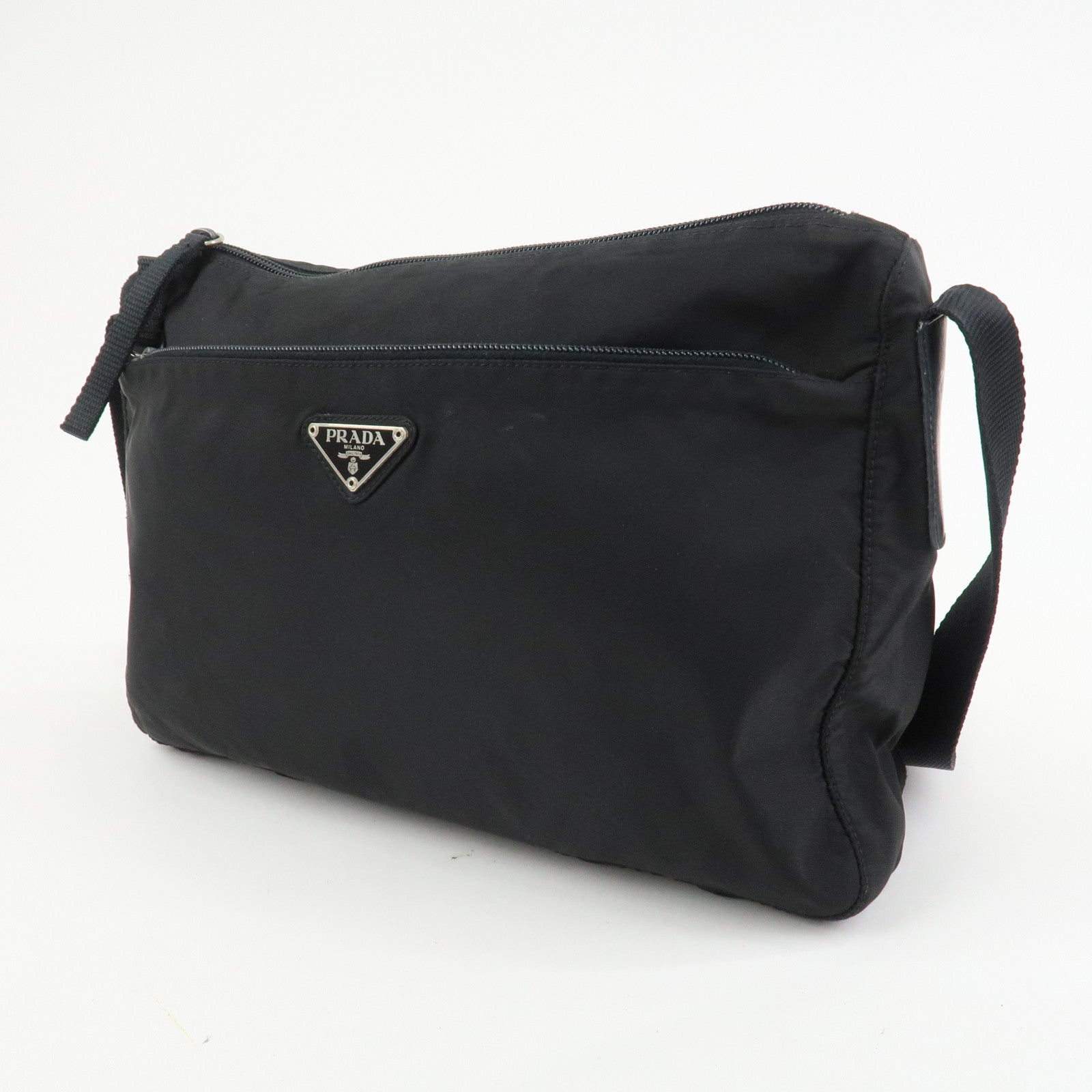 PRADA Nylon Leather Shoulder Bag Crossbody Bag Black B10140