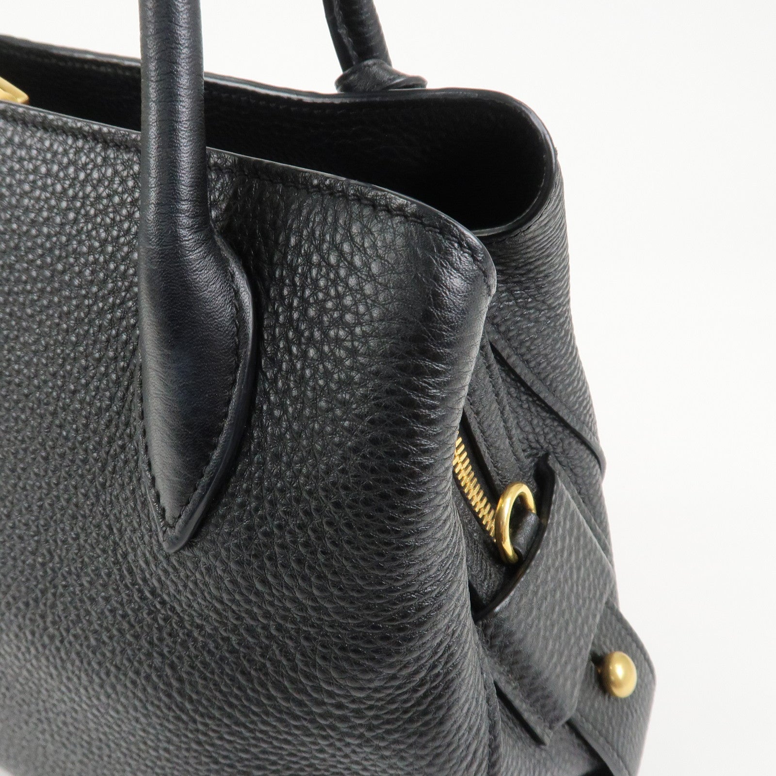 PRADA Triangle Logo Leather 2 Way Bag Hand Bag Black 1BA127