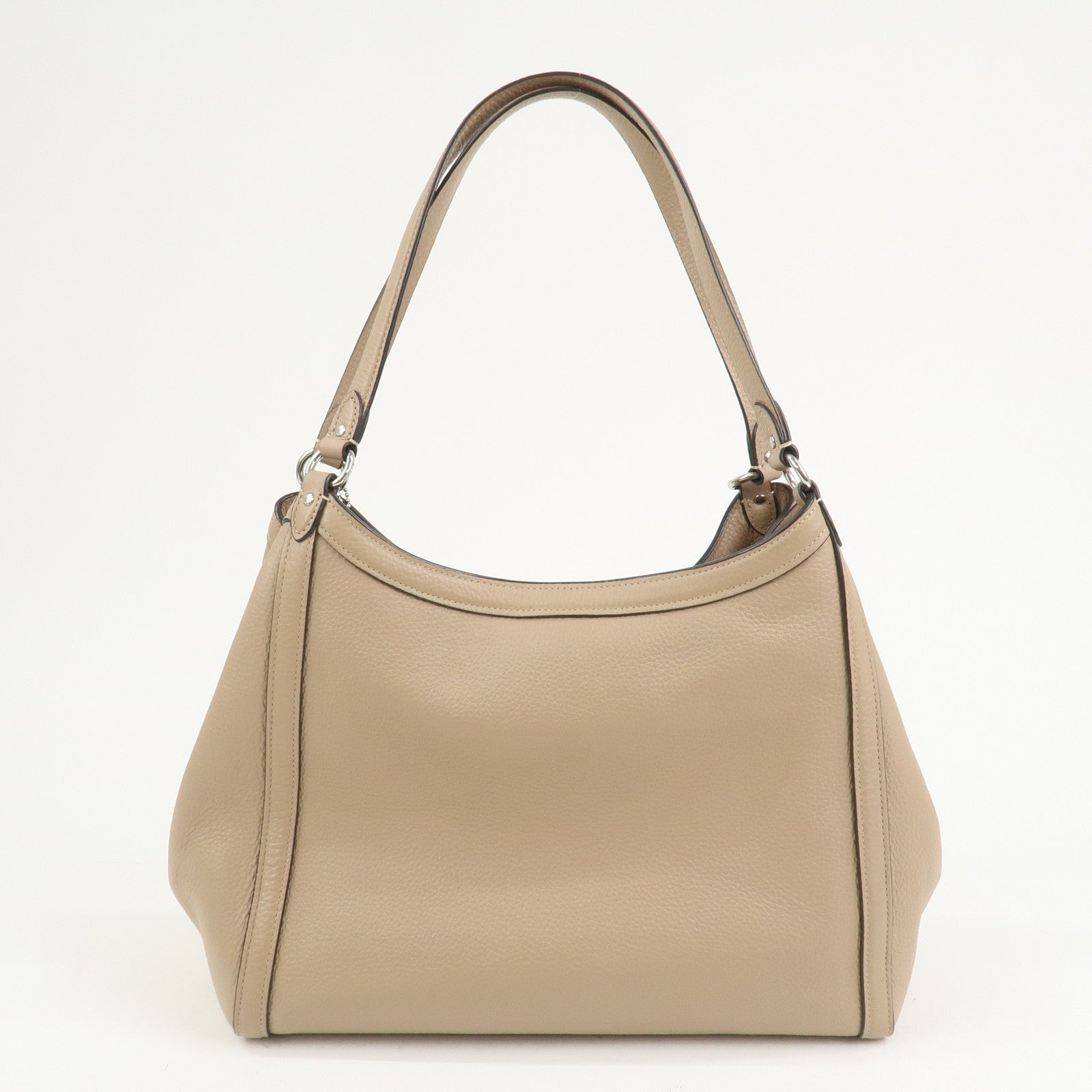 COACH Logo Leather Shoulder Bag Hand Bag Beige
