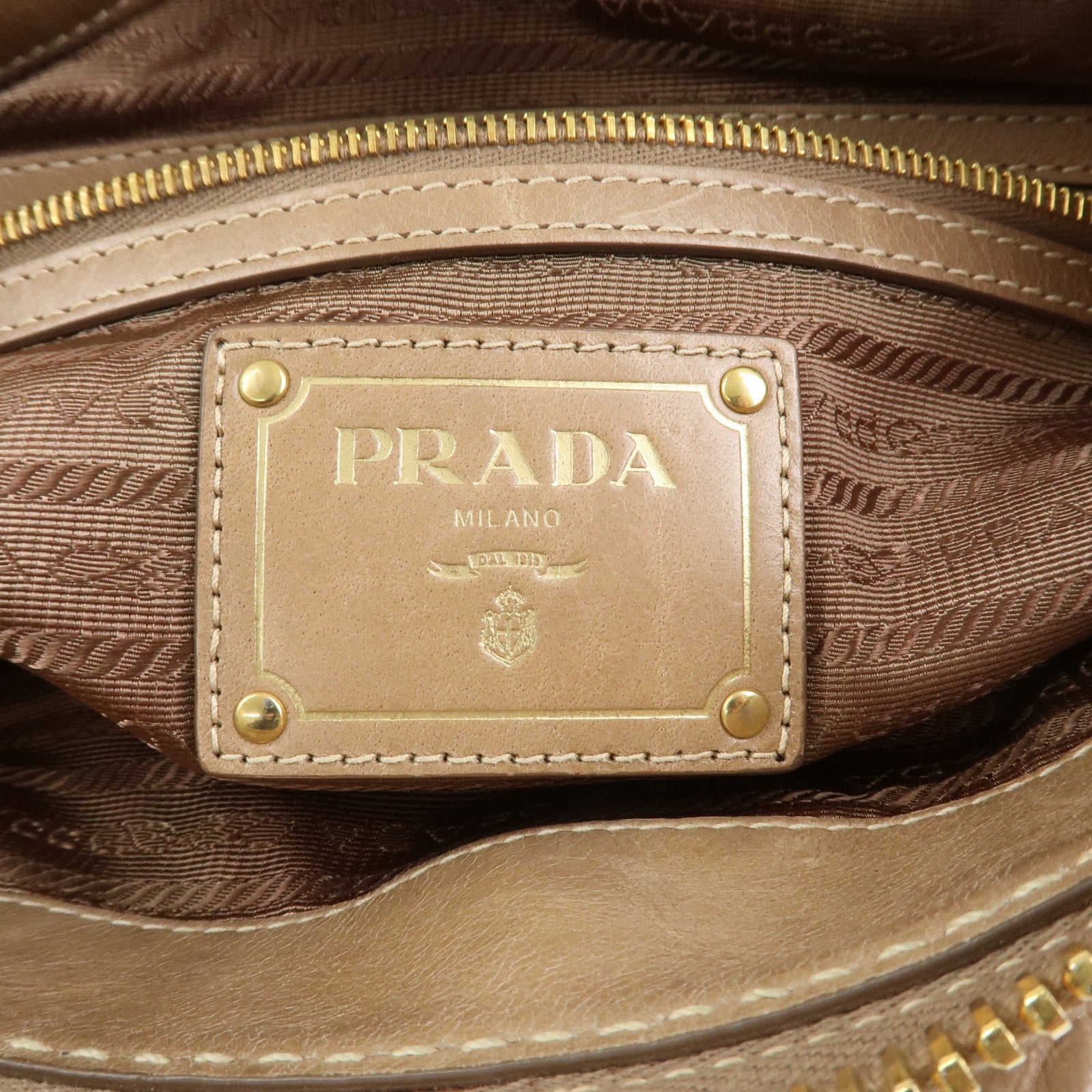 PRADA Leather 2Way Bag Hand Bag Shoulder Bag Light Brown BL0727