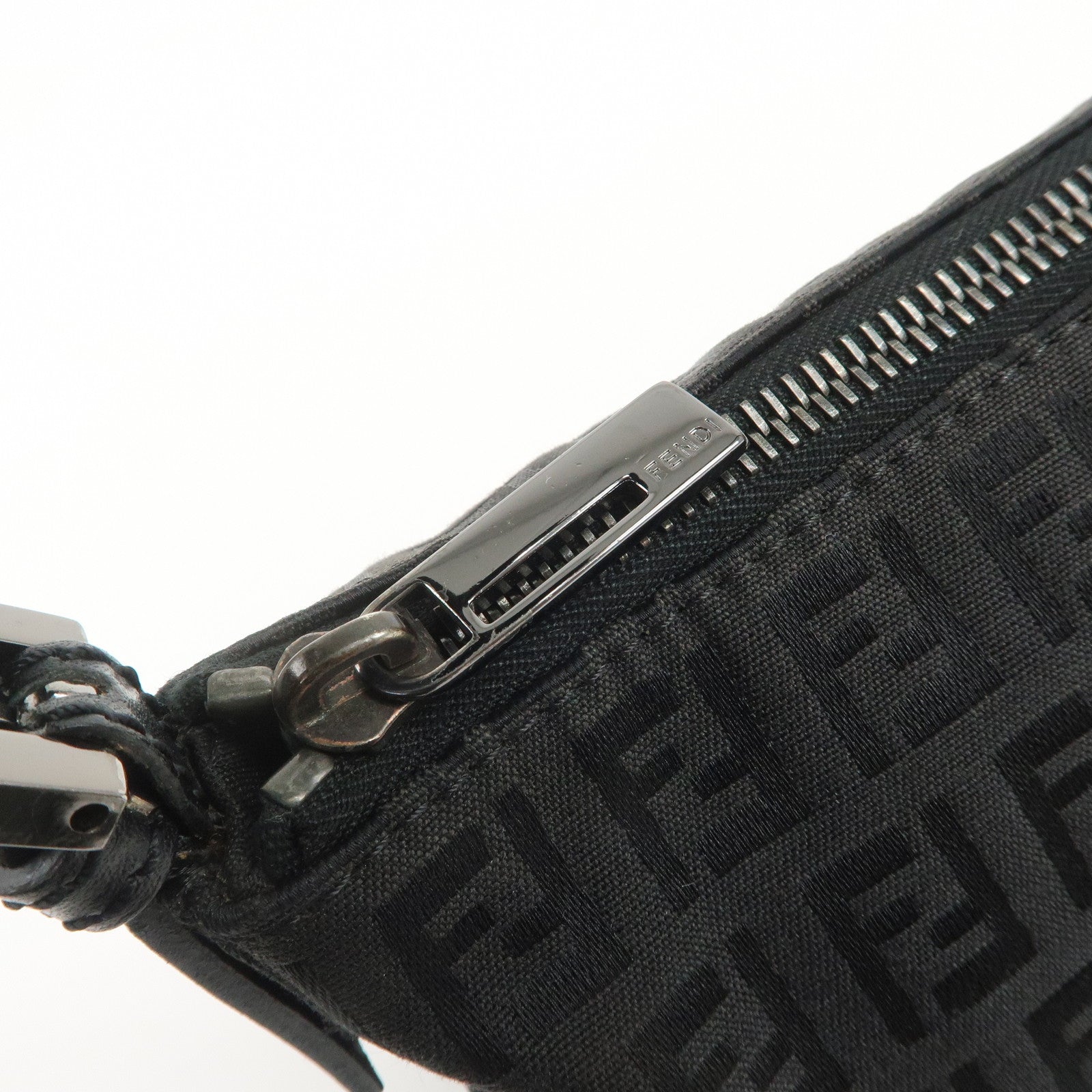 FENDI Zucchino Canvas Leather Shoulder Bag Hand Bag Pouch Black