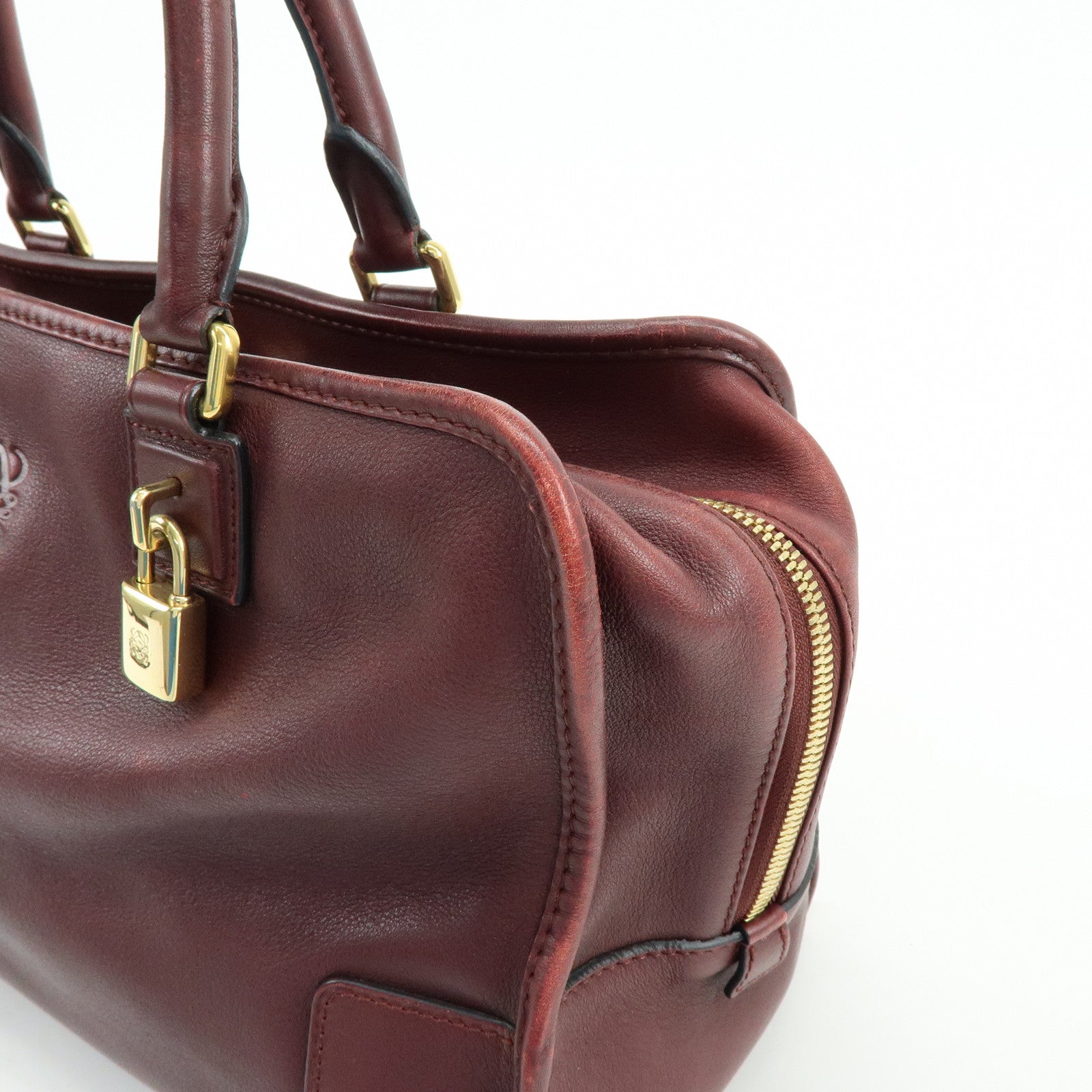 LOEWE Anagram Amazona 36 Calf Leather Hand Bag Boston Bag Wine Red