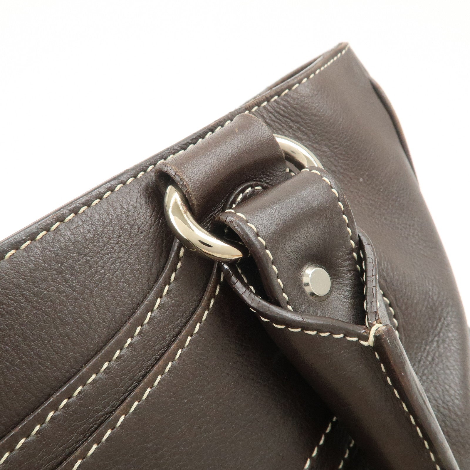 CELINE Boogie Bag Leather Large Tote Bag Hand Bag Dark Brown