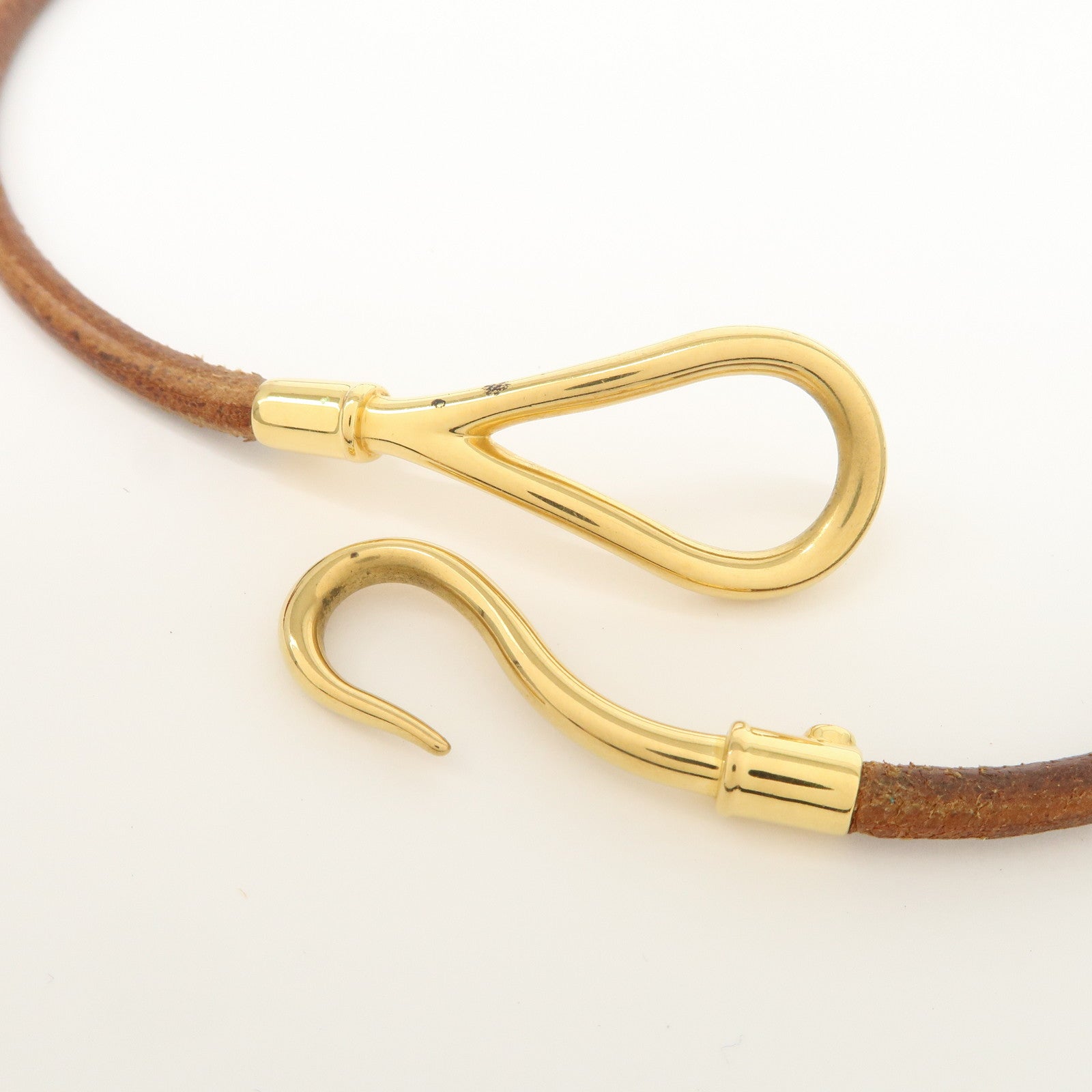 HERMES Jumbo Leather Metal Bracelet Choker Brown