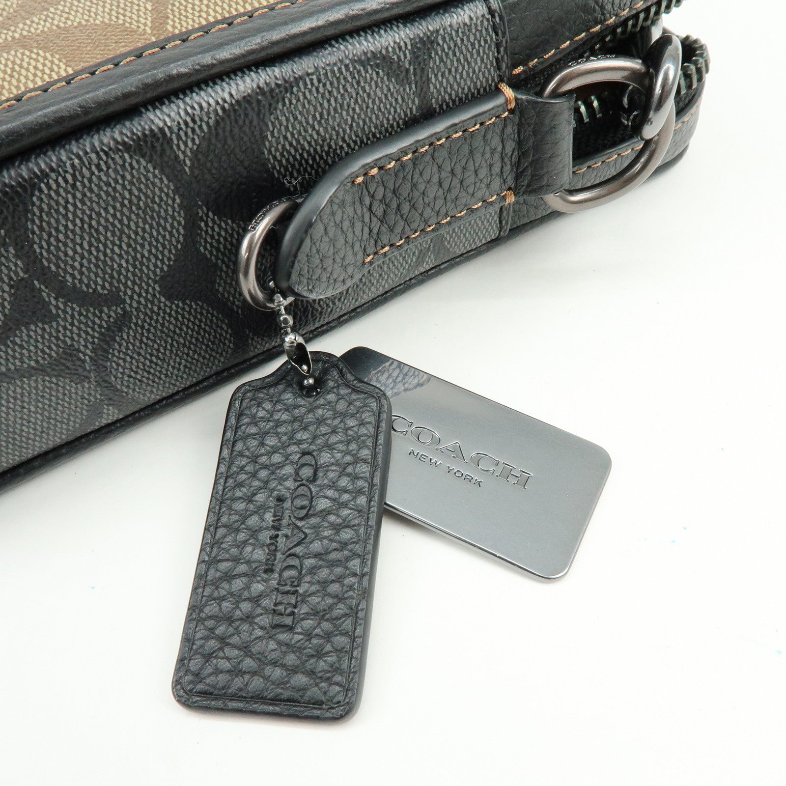 COACH Signature PVC Leather Shoulder Bag Crossbody Bag Black Beige