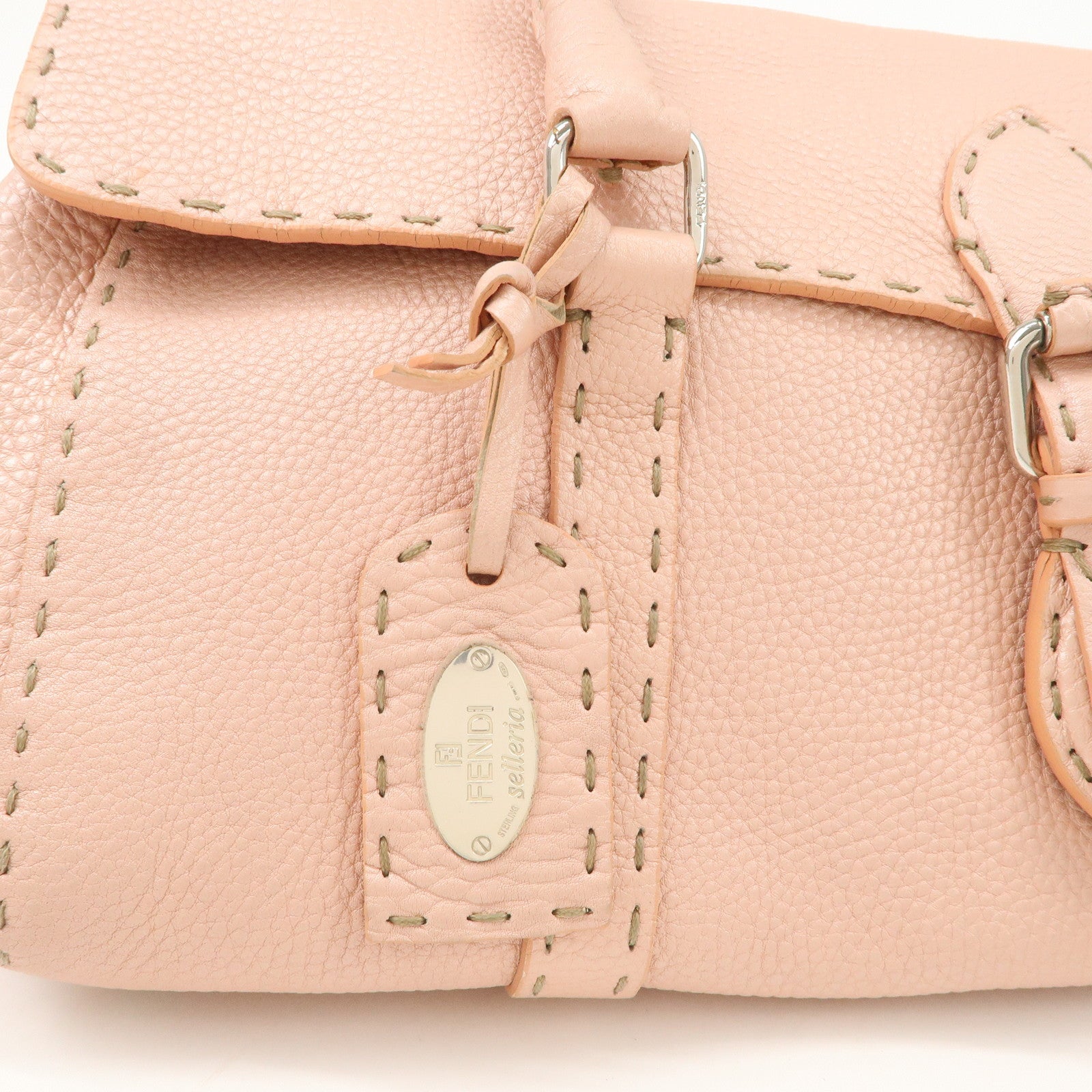 FENDI Seleria Linda Leather Shoulder Bag Hand Bag Pink 8BR442