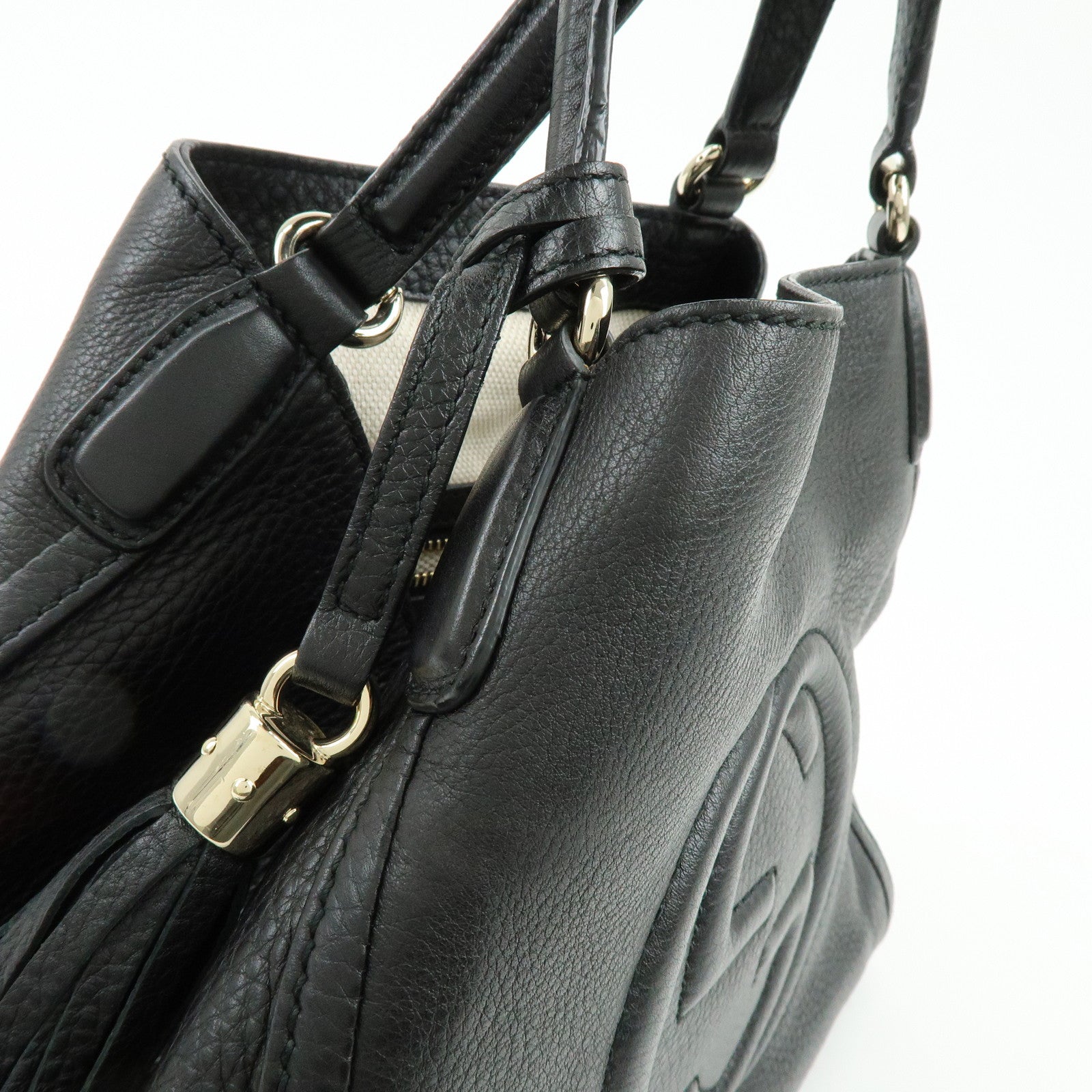 GUCCI SOHO Interlocking G Calf 2Way Hand Shoulder Bag Black 336751