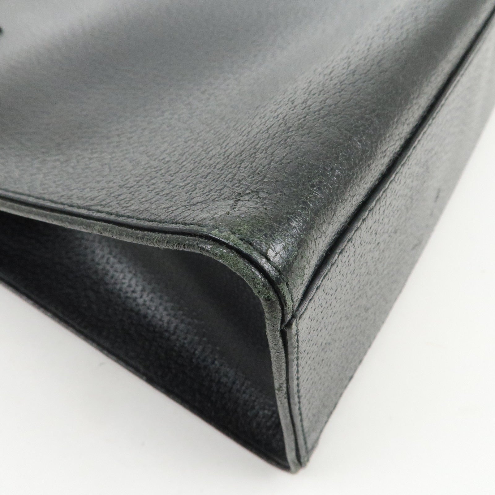 PRADA Triangle Logo Leather Tote Bag Shoulder Bag Black BR0394