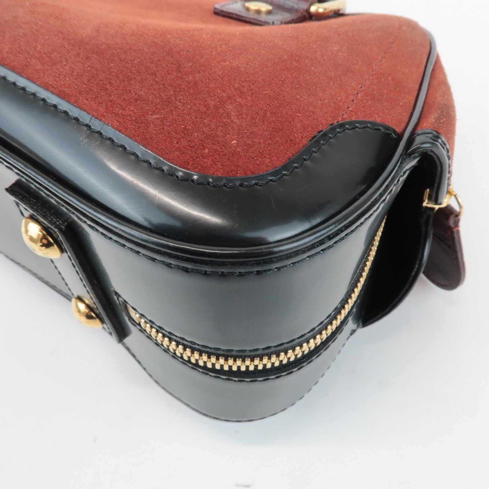 Louis Vuitton Cruise Line Suede Stamp Bag PM Bowling Bag Brown M95238 Used