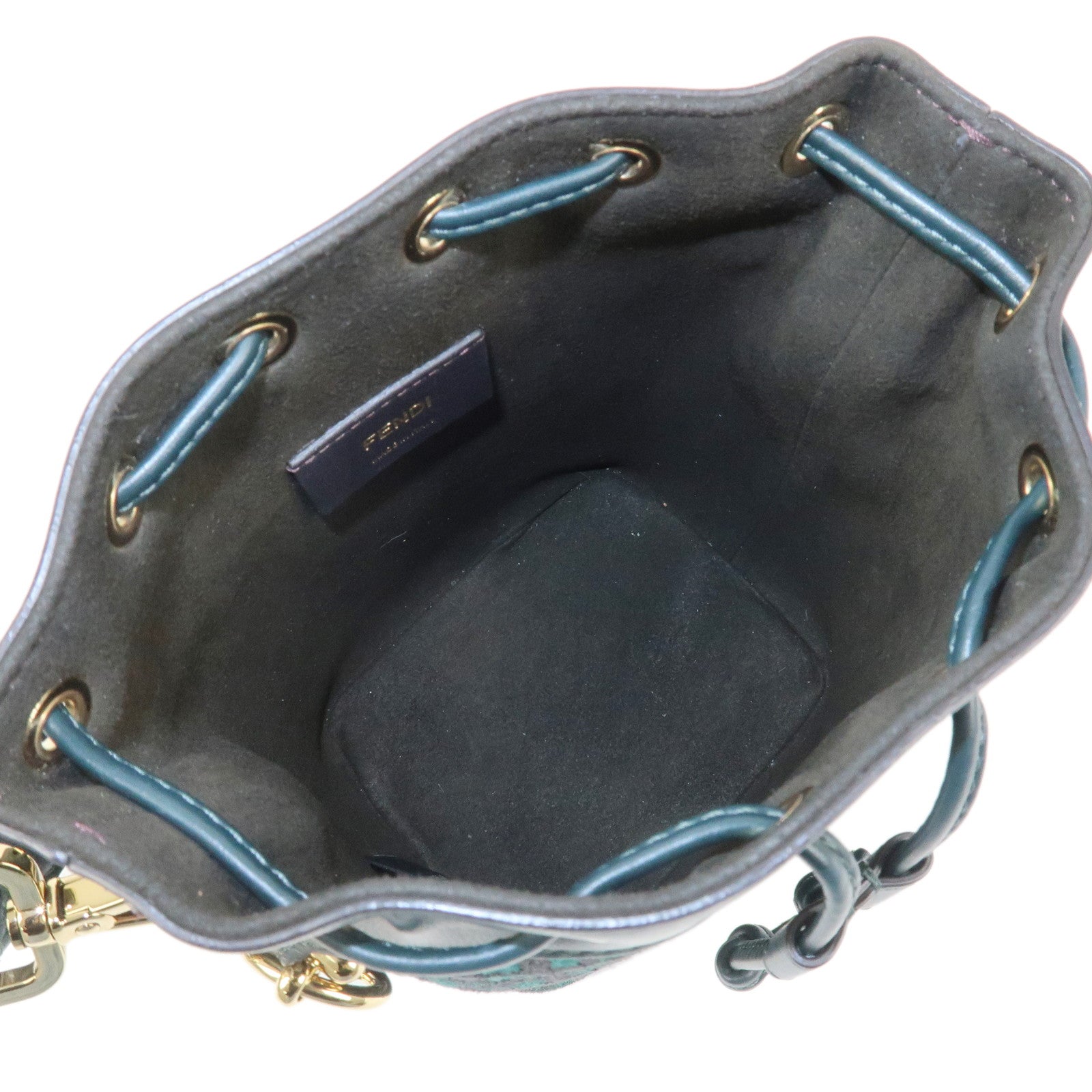 FENDI Mon Tresor Canvas Leather 2Way Bag Hand Bag Green 8BS010