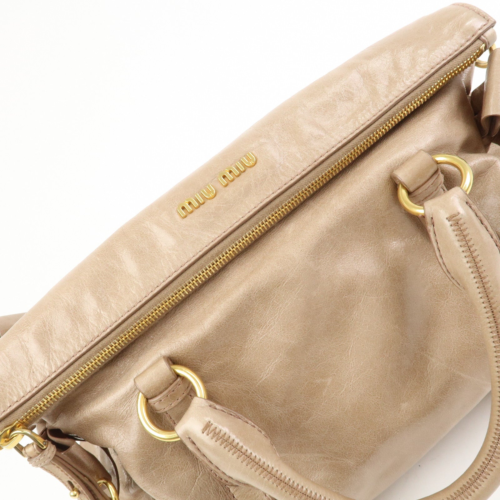 MIU MIU Ribbon Leather 2Way Bag Shoulder Bag Hand Bag Brown RT0365