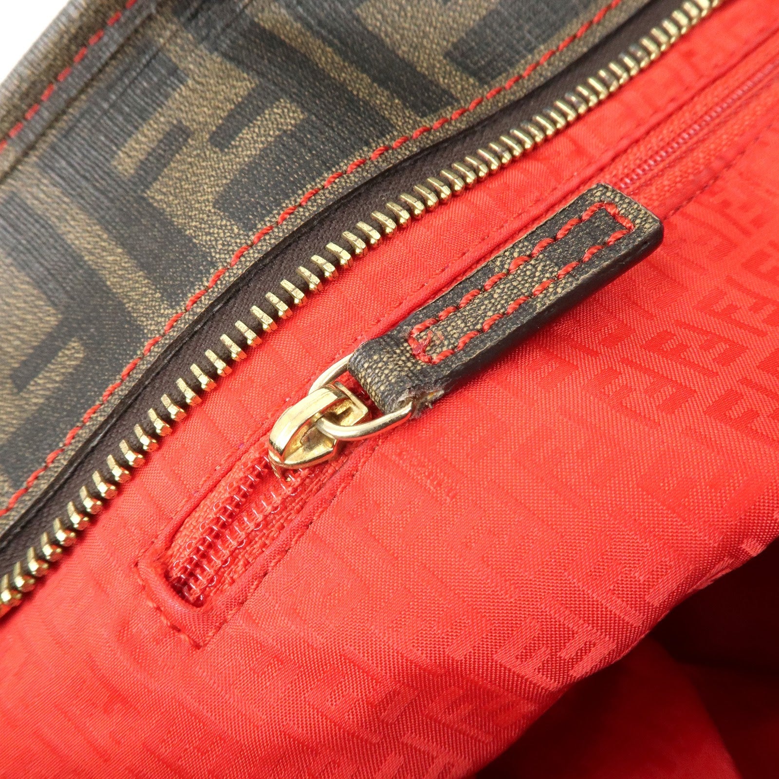 FENDI Zucca Canvas Leather Tote Bag Hand Bag Brown Black 8BH198 Used