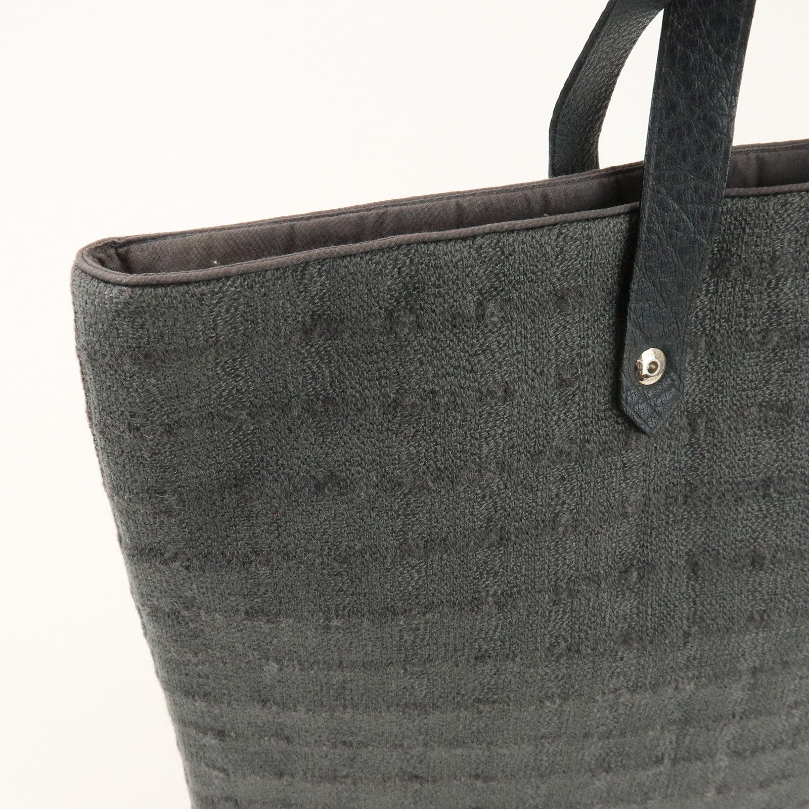 HERMES Amedaba GM Canvas Leather Tote Bag Hand Bag Grey