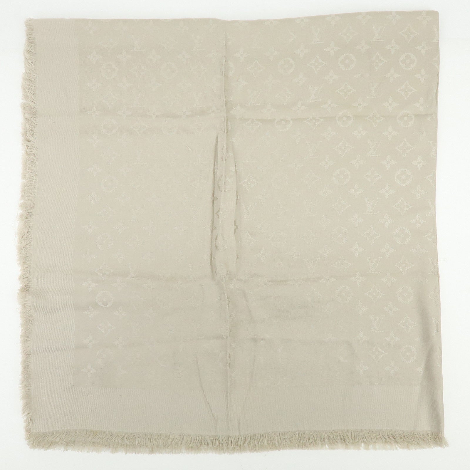 Louis Vuitton Monogram Classic Shawl Silk Wool Scarf Greige M96983