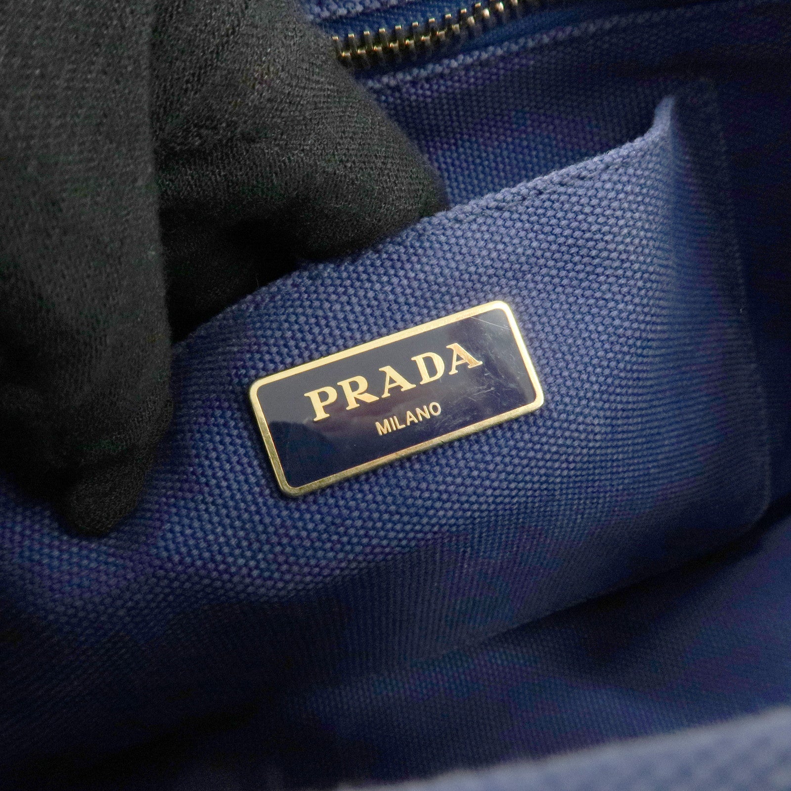 PRADA Logo Canapa Canvas 2Way Tote Bag Hand Bag Navy B2642B Used