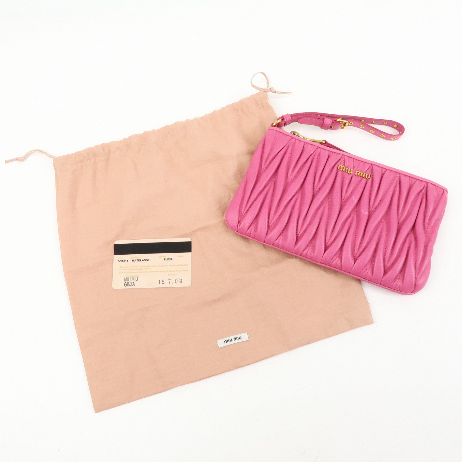 MIU MIU Matelasse Nappa Leather Clutch Bag Pouch Pink 5N1811