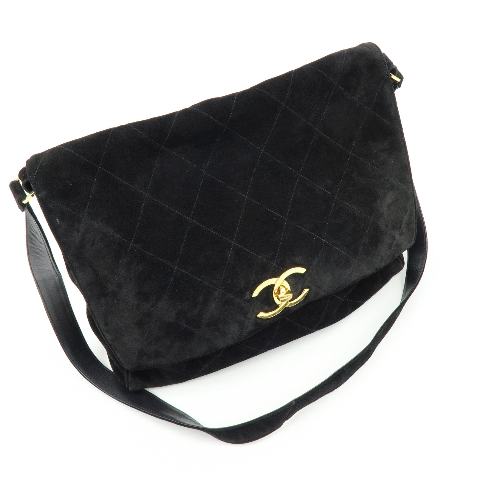 CHANEL Matelasse COCO Mark Suede Lamb Skin Shoulder Bag Black