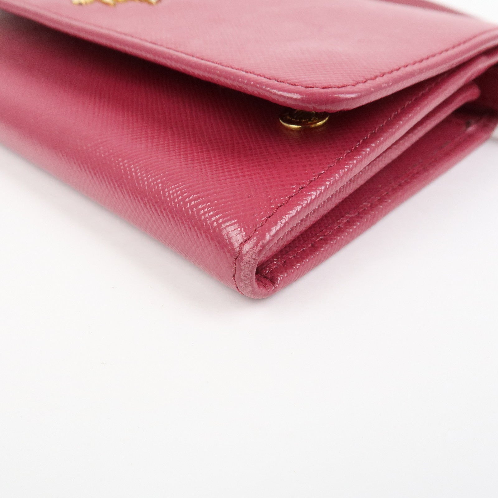 PRADA Logo Saffiano Leather Shoulder Long Wallet Pink 1M1437