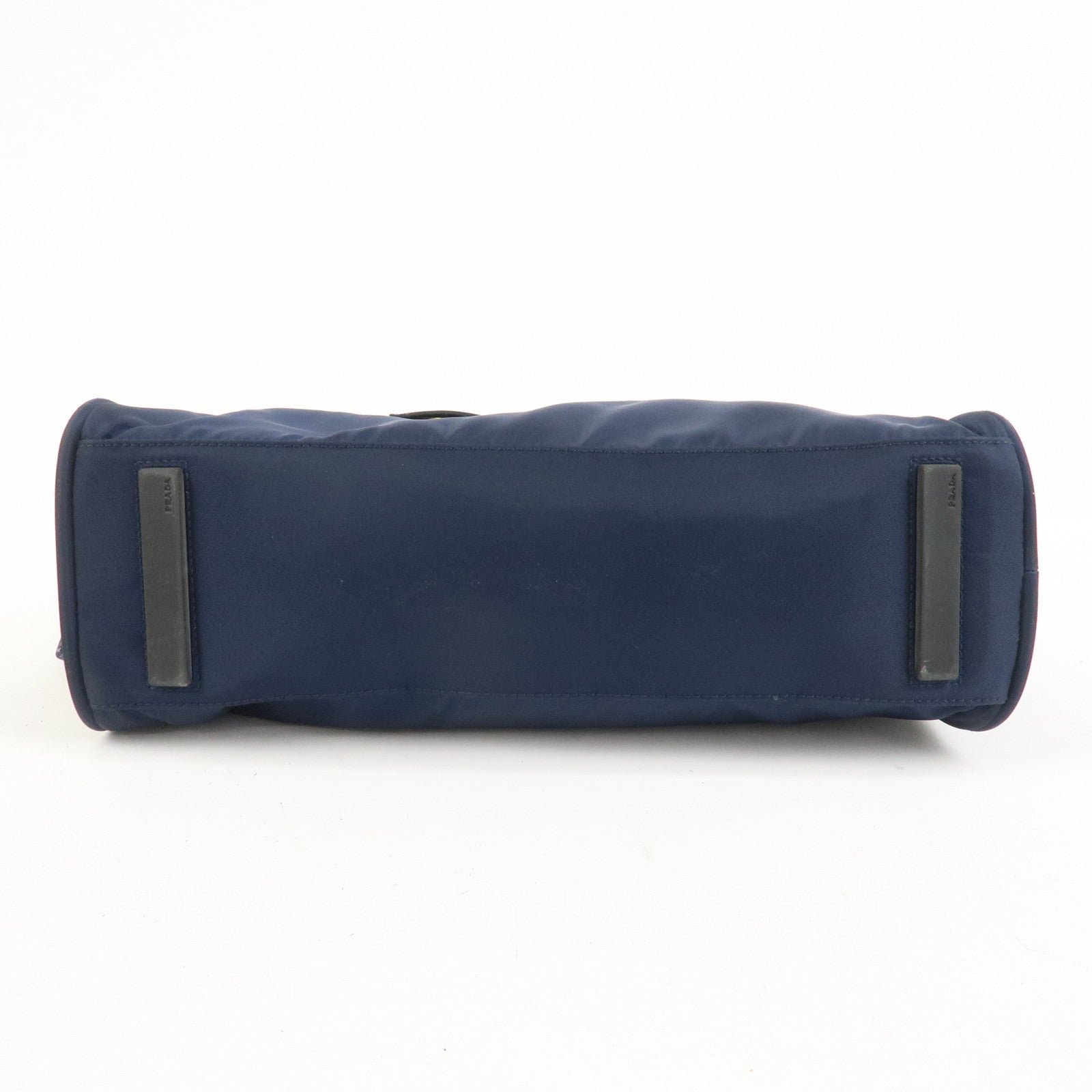 PRADA Triangle Logo Nylon Leather Hand Bag Navy