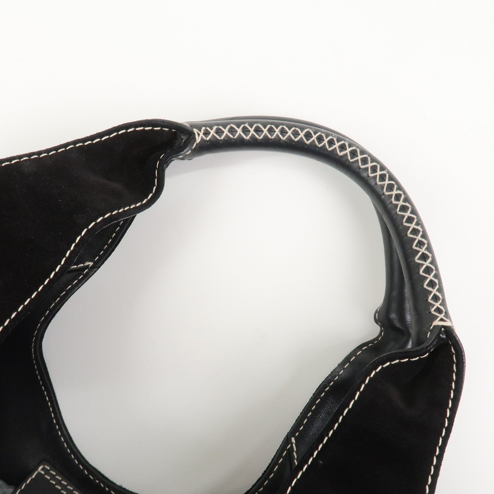 Ferragamo Suede Shoulder Bag Hand Bag Black White
